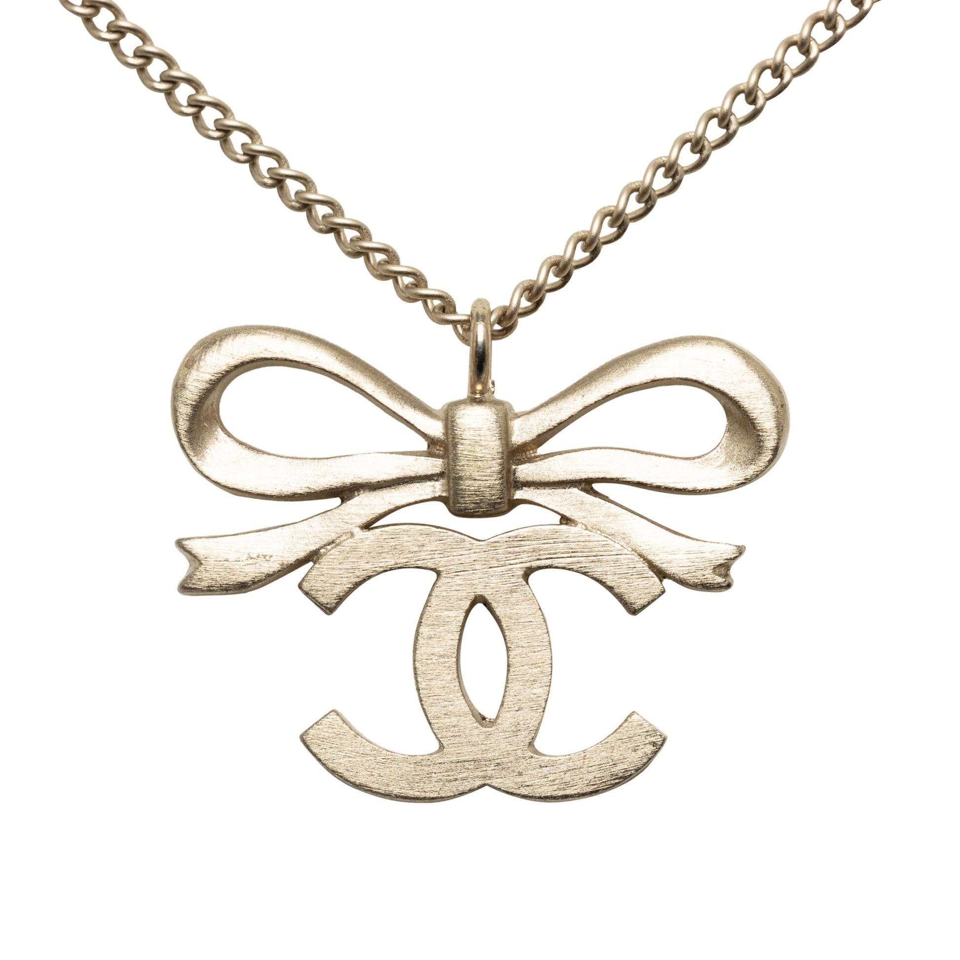 CHANEL CC Ribbon Pendant Necklace Costume Necklace