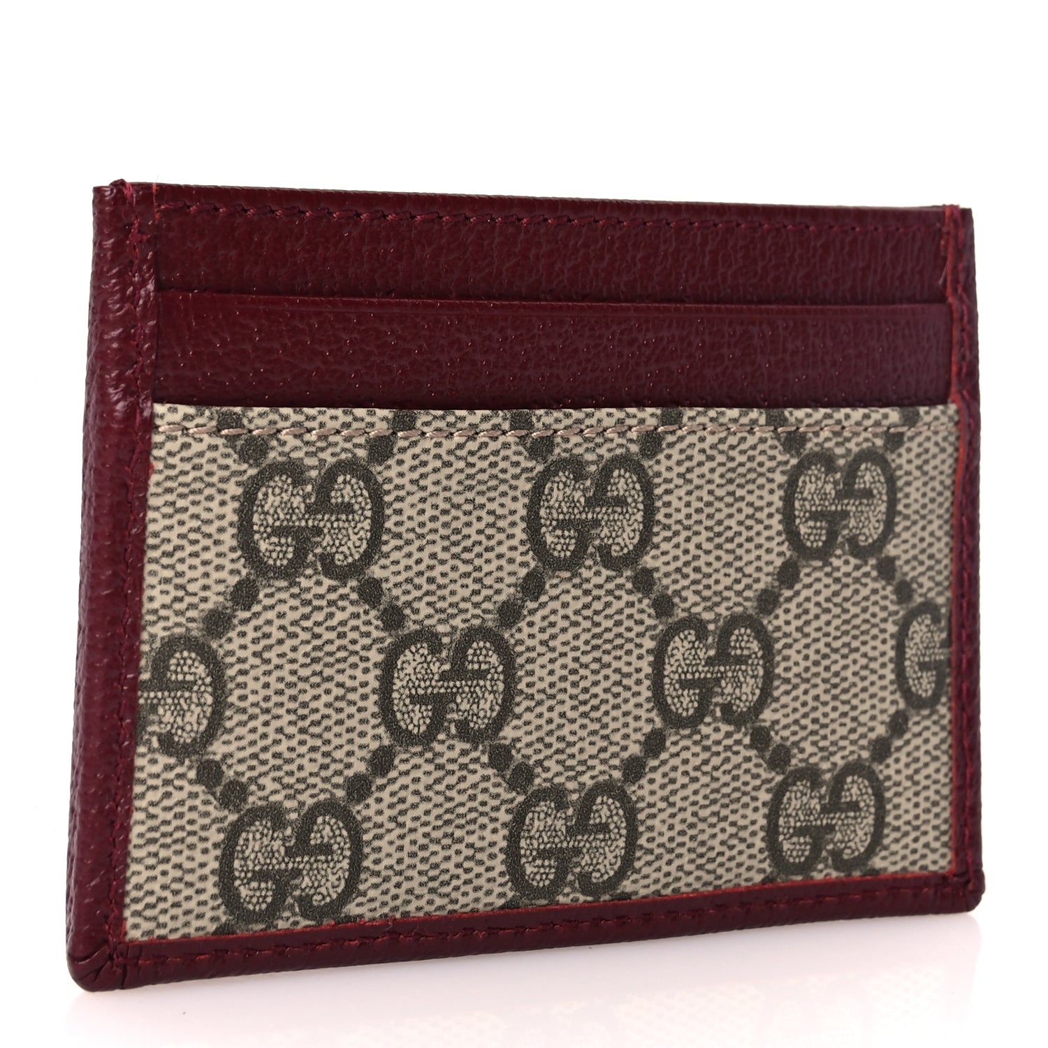 Gucci GG Supreme Monogram Textured Dollar Calfskin Ophidia Card Holder Beige Burgundy