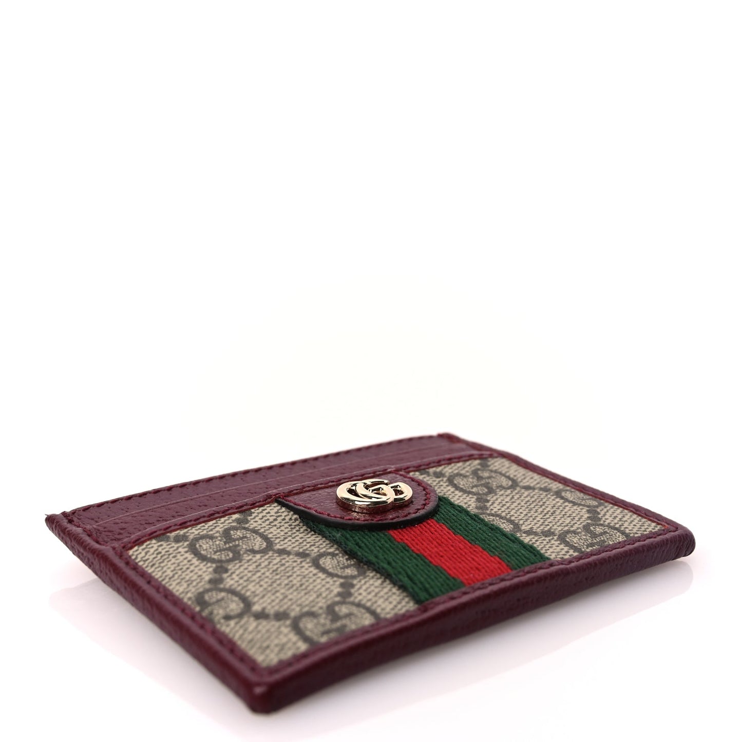 Gucci GG Supreme Monogram Textured Dollar Calfskin Ophidia Card Holder Beige Burgundy