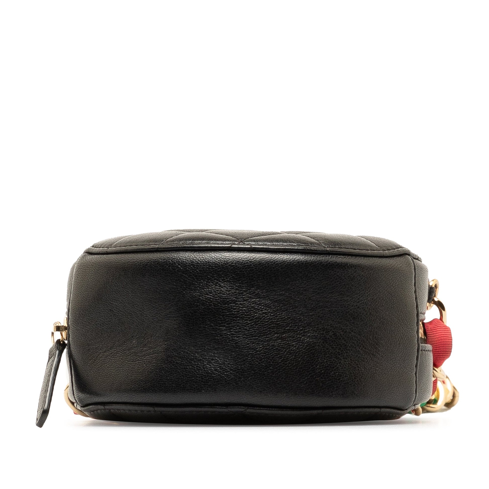 CHANEL Quilted Lambskin Ribbon Round Clutch With Chain Crossbody Bag