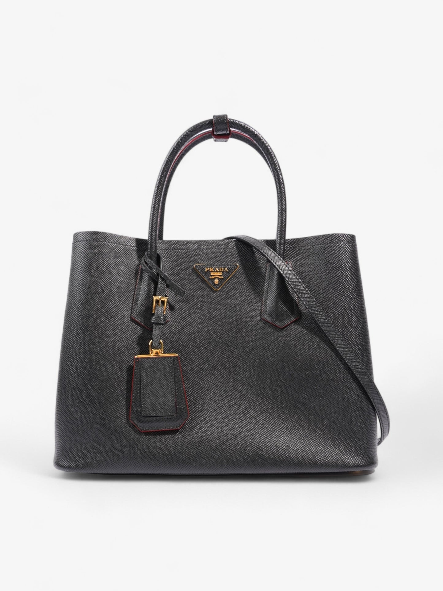Prada Double Tote Leather Saffiano Black Shoulder Bag