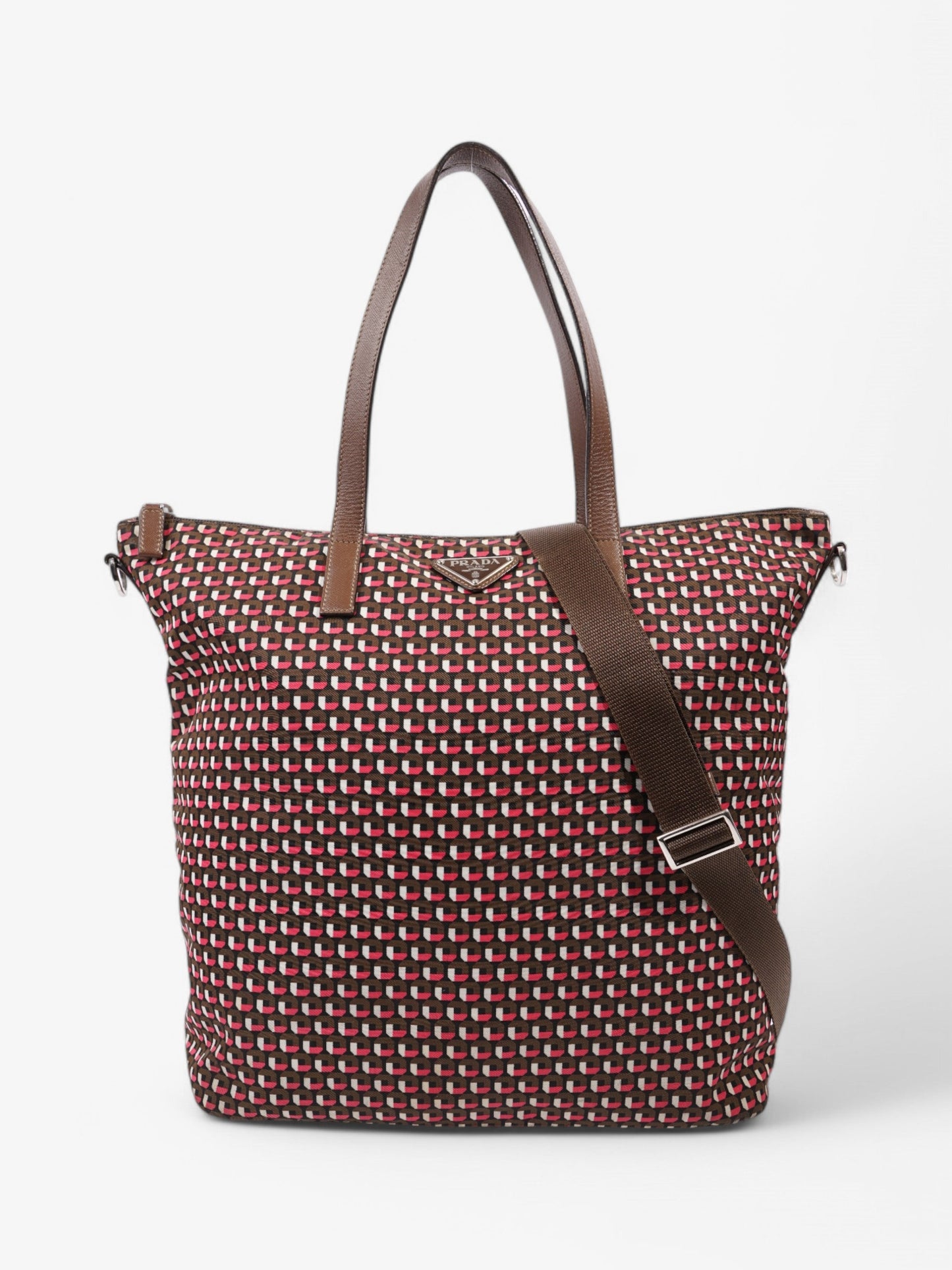 Prada Tote Re Nylon Brown Pink Tote Bag