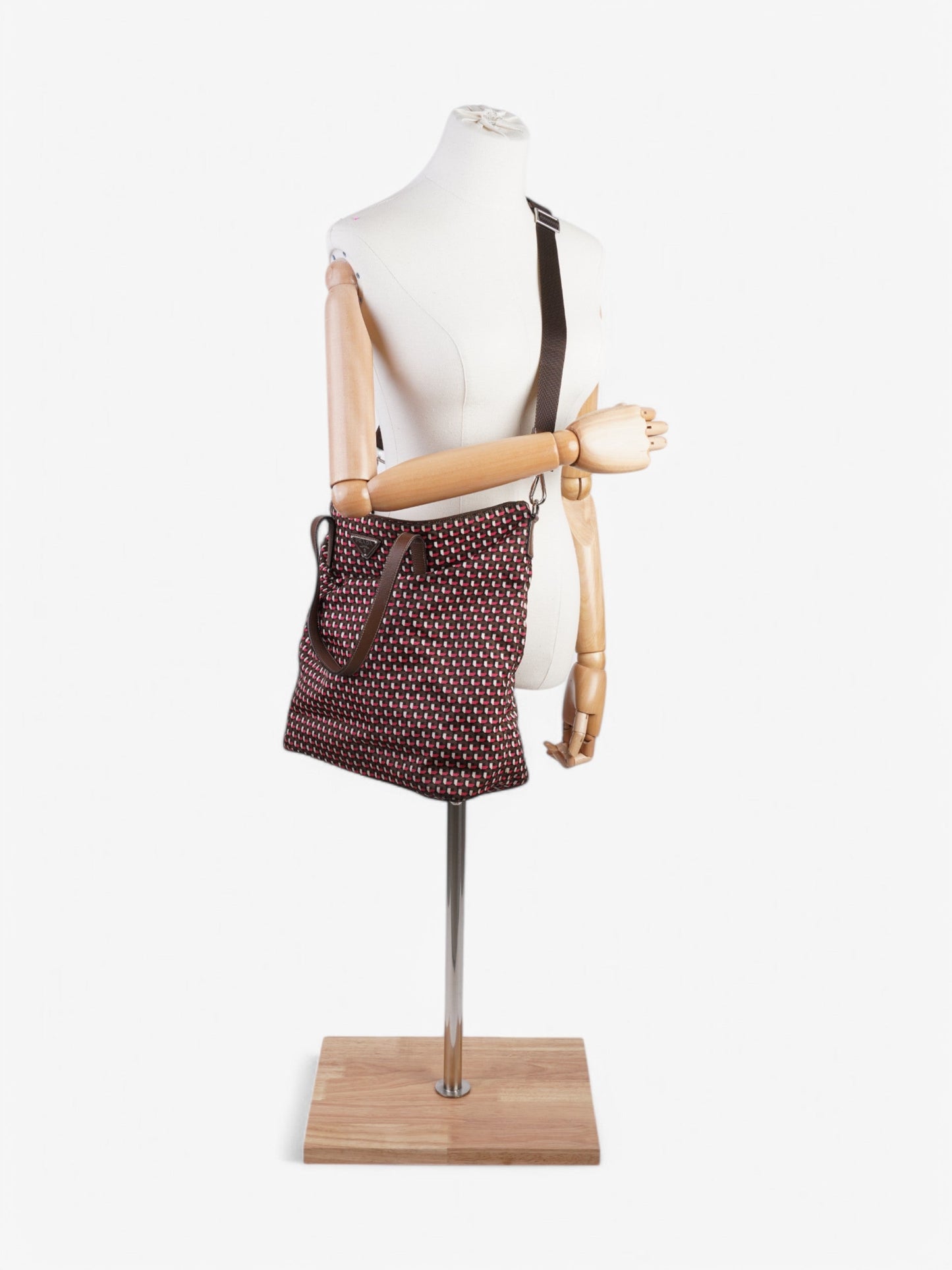 Prada Tote Re Nylon Brown Pink Tote Bag