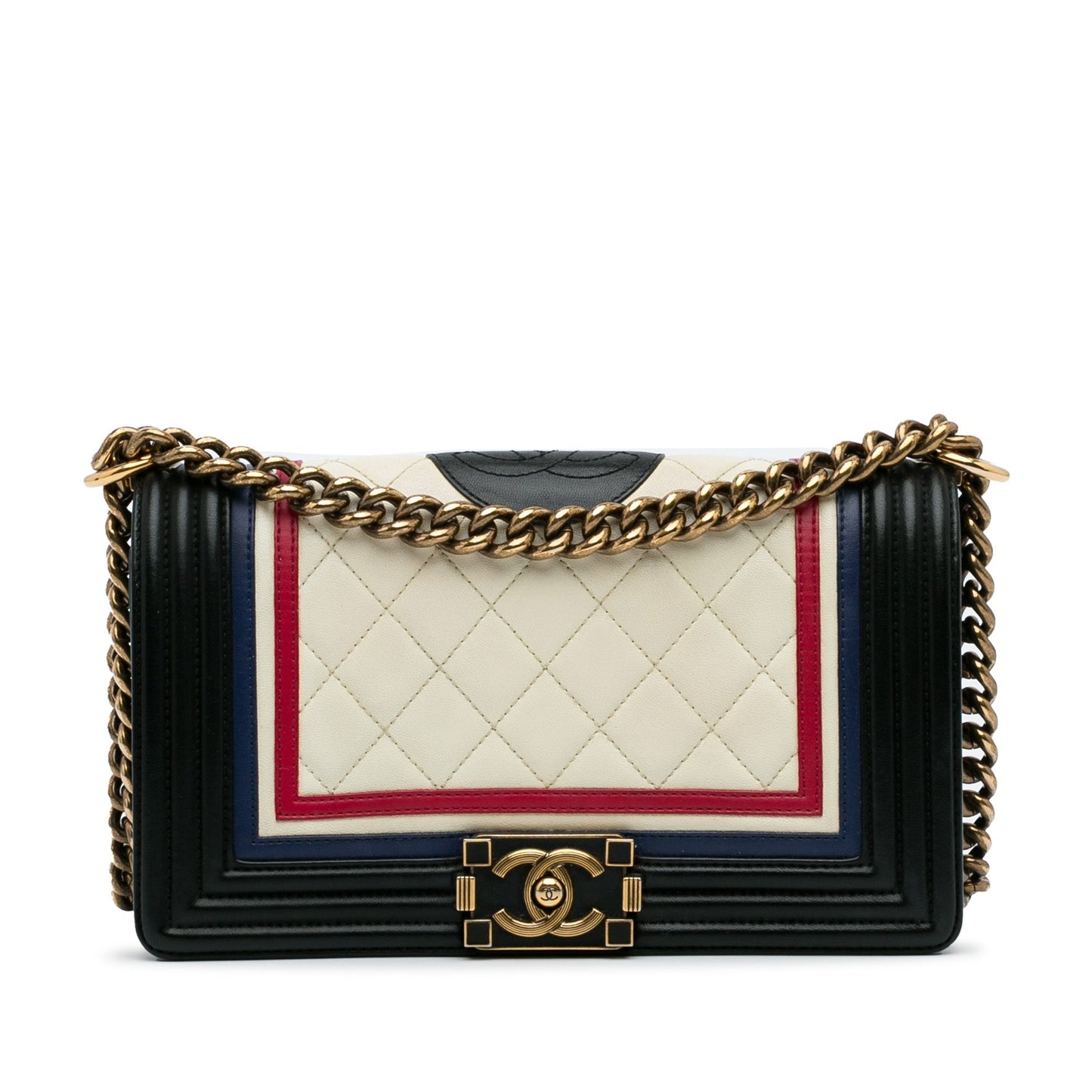 White Chanel Crest-Embellished Medium Boy Bag