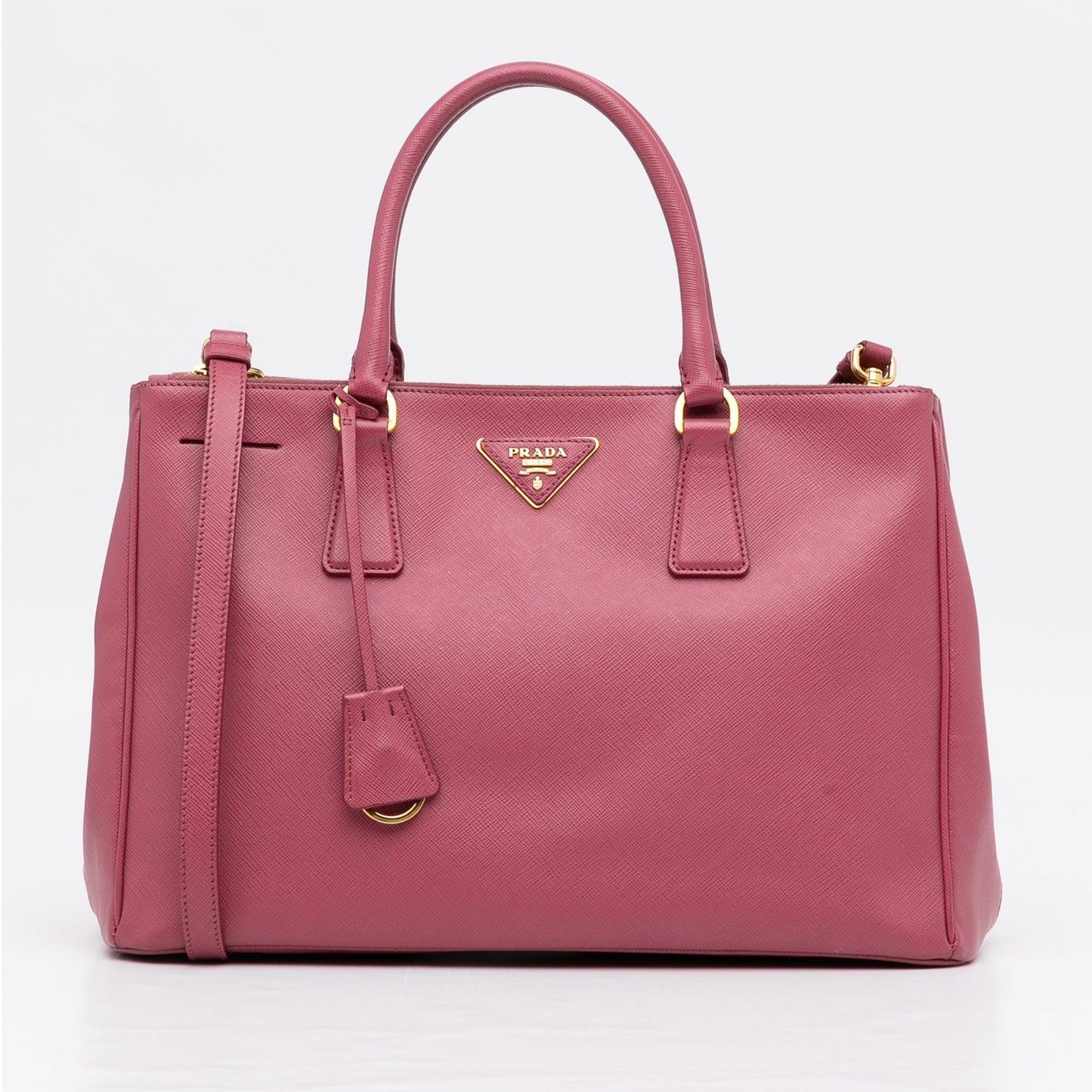 Prada Double Galleria Luxury Handbag Saffiano Pink Zip Travel Bag