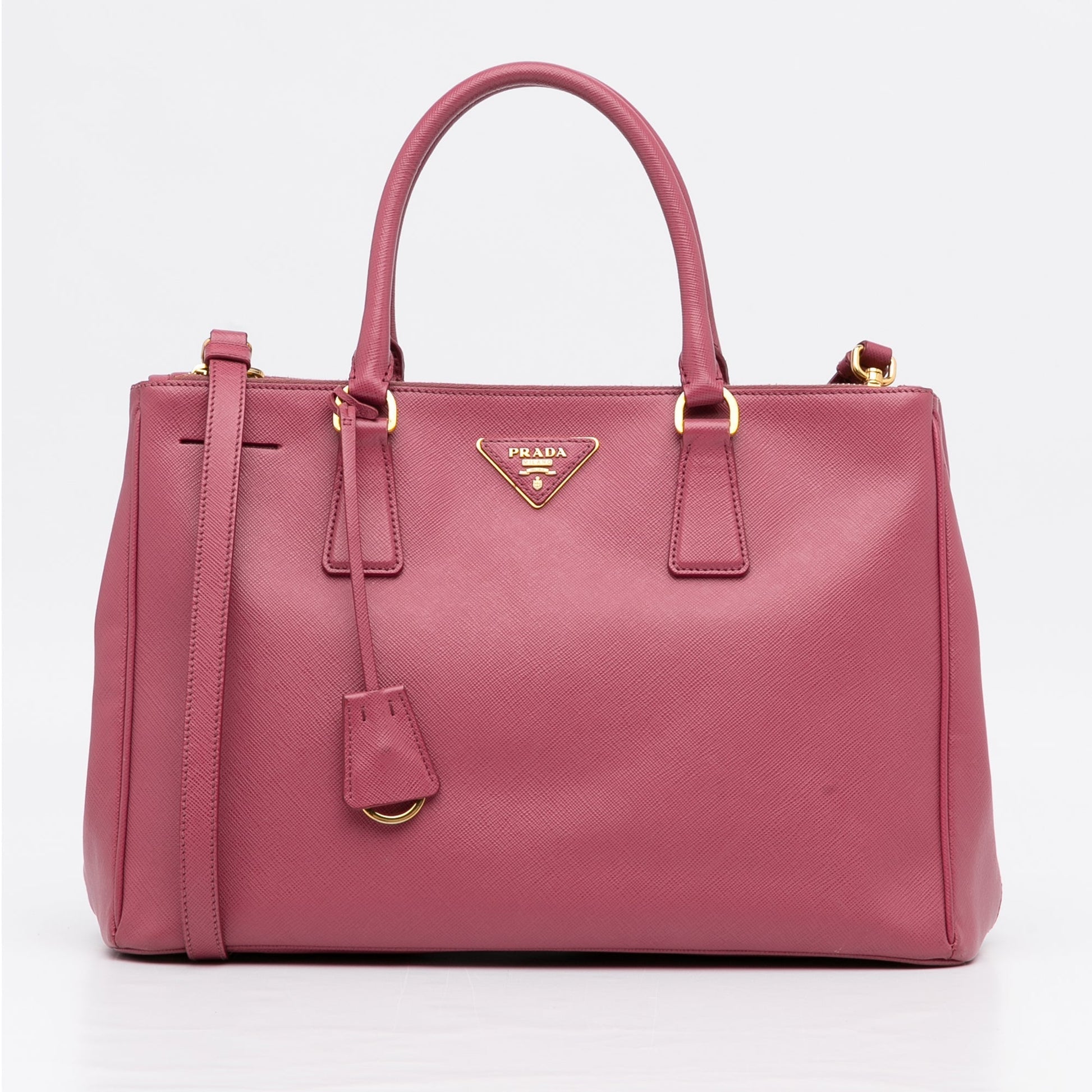 Prada Double Galleria Luxury Handbag Saffiano Pink Zip Travel Bag