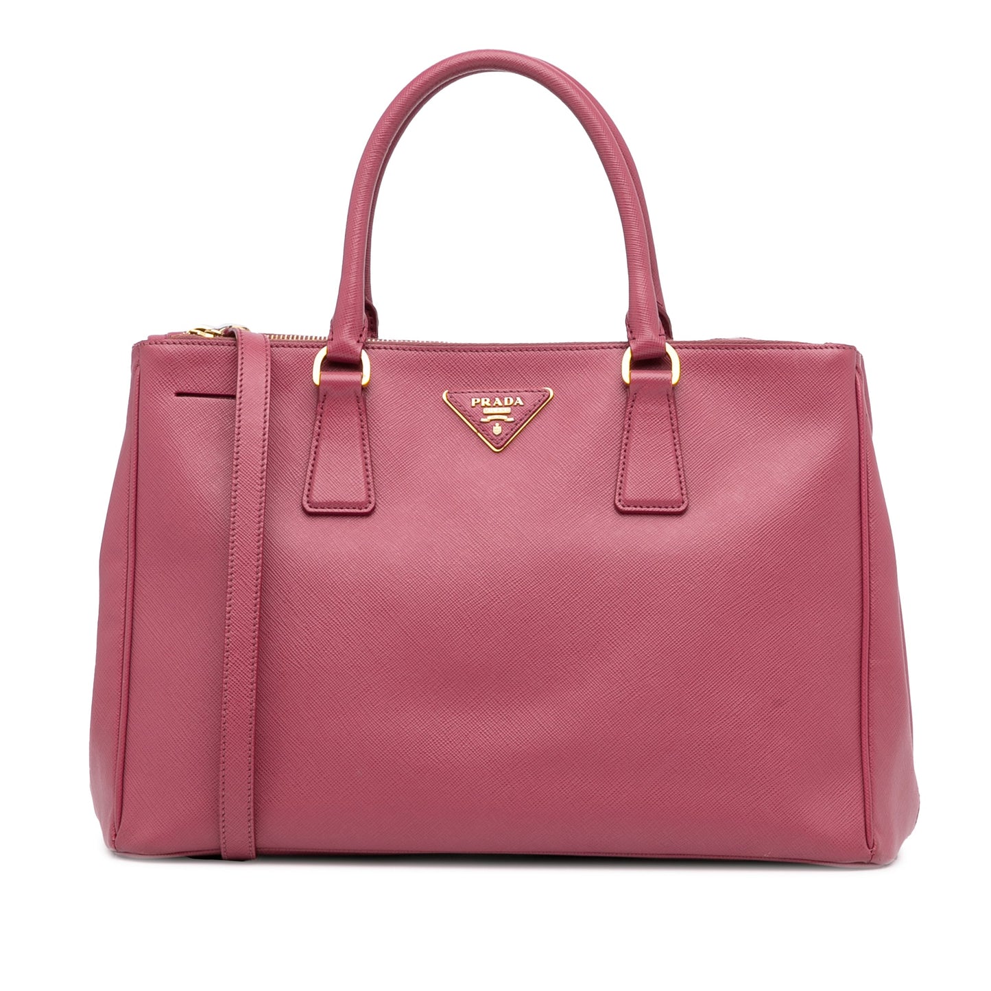 Prada Double Galleria Luxury Handbag Saffiano Pink Zip Travel Bag