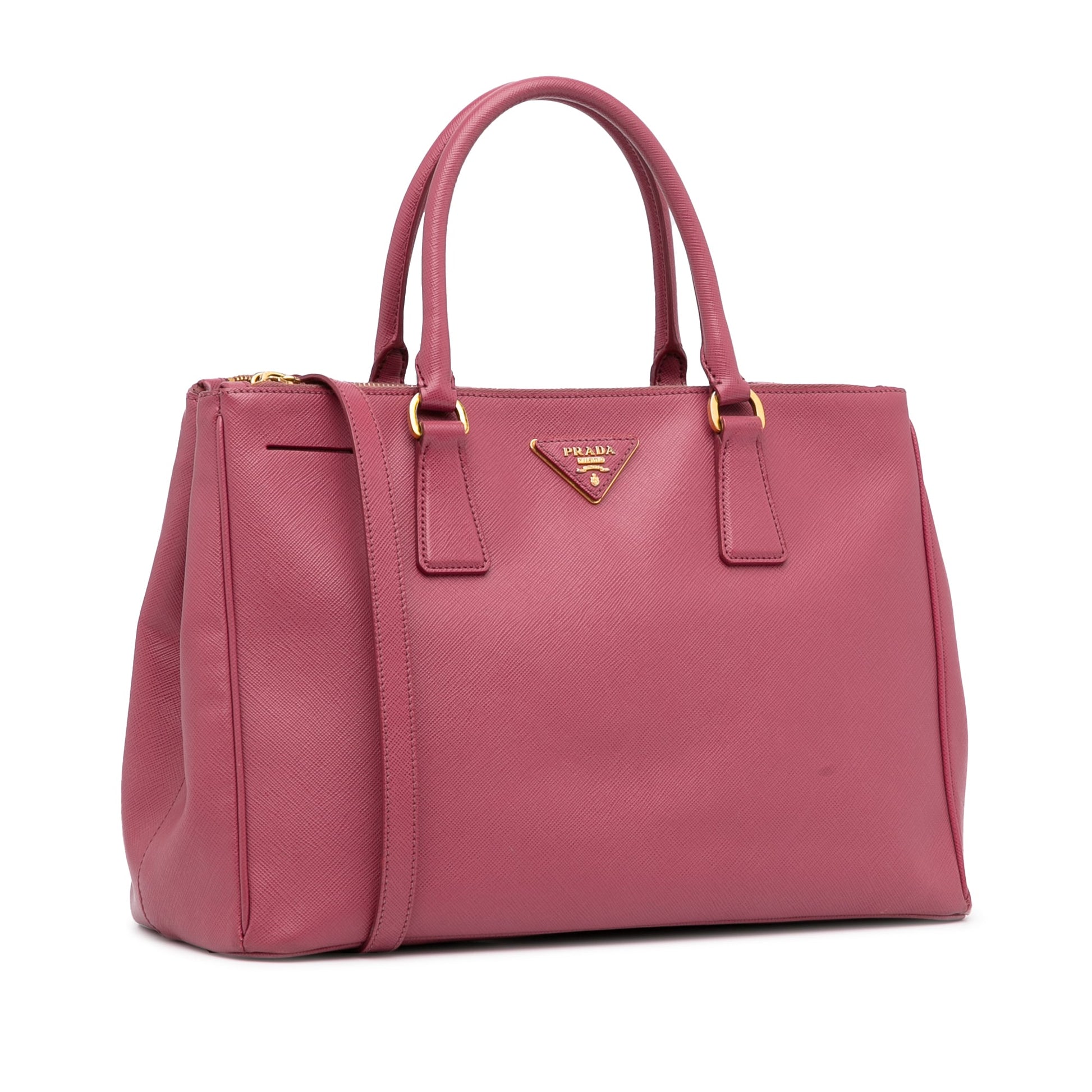 Prada Double Galleria Luxury Handbag Saffiano Pink Zip Travel Bag