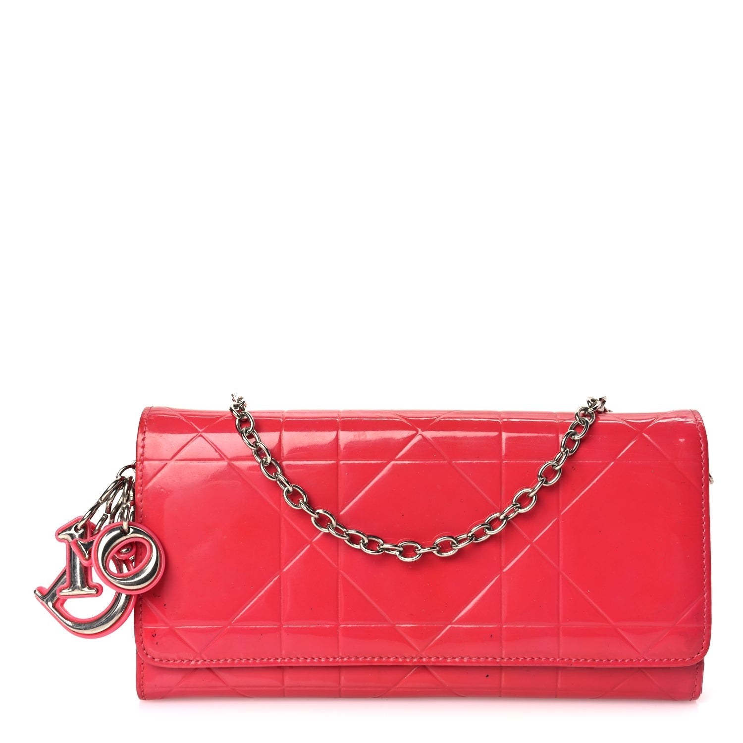 Dior Handbag Christian Cannage Rendez-vous Wallet Fuchsia Patent Pink Chain Clutch Bag