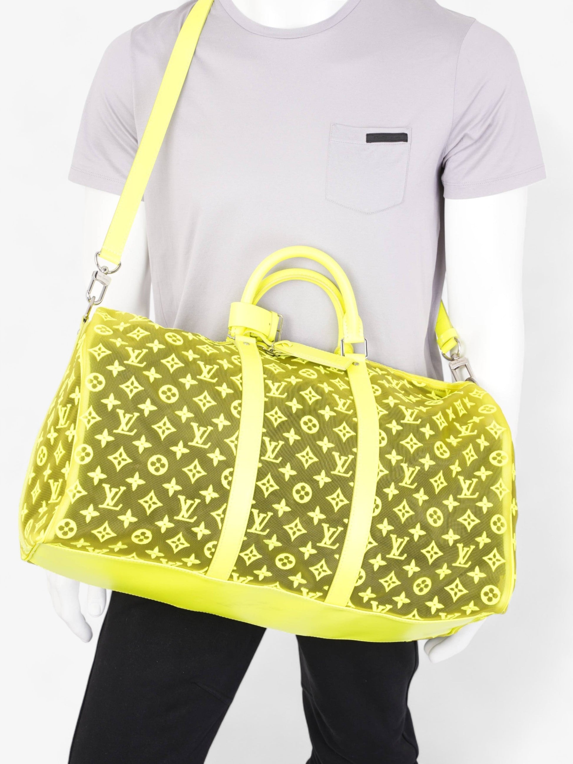 Louis Vuitton Keepall 50 Mesh Monogram Yellow Travel Bag