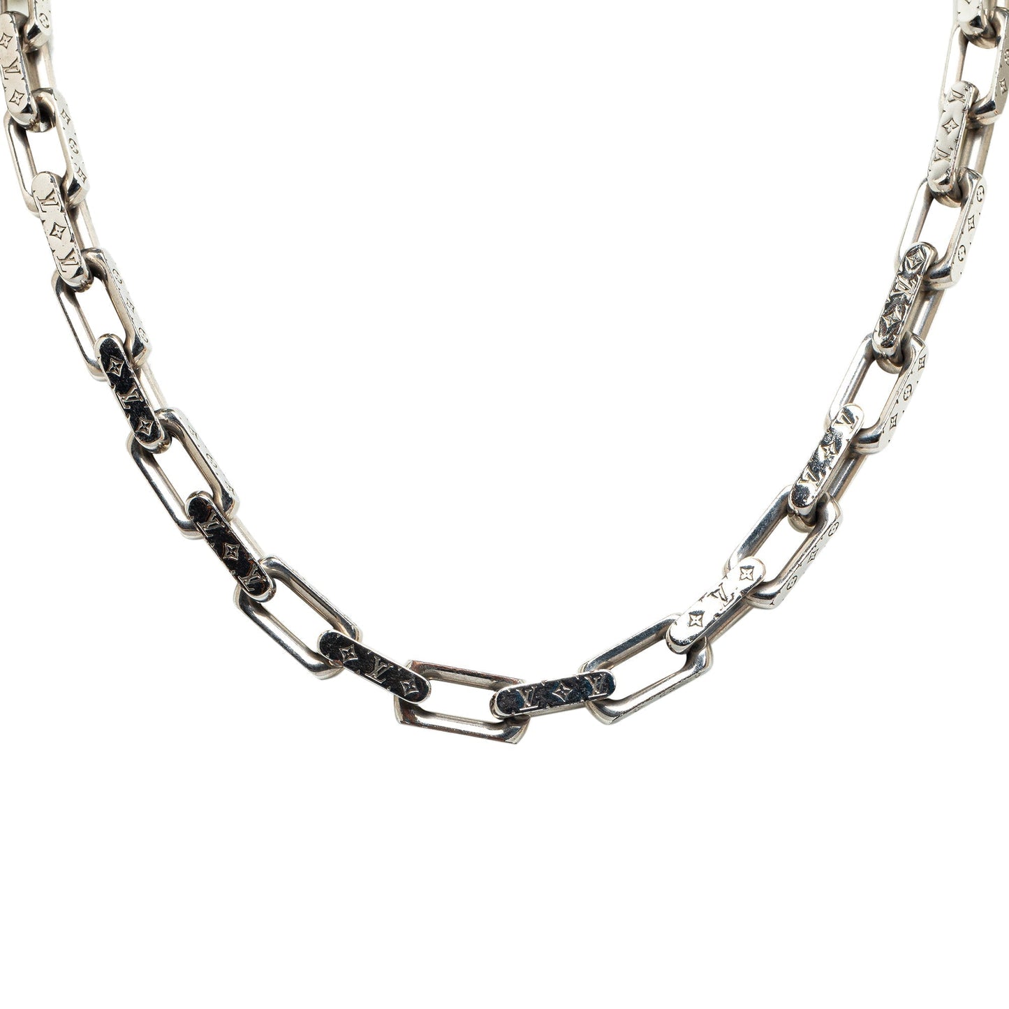 Silver Louis Vuitton Monogram Chain Link Necklace