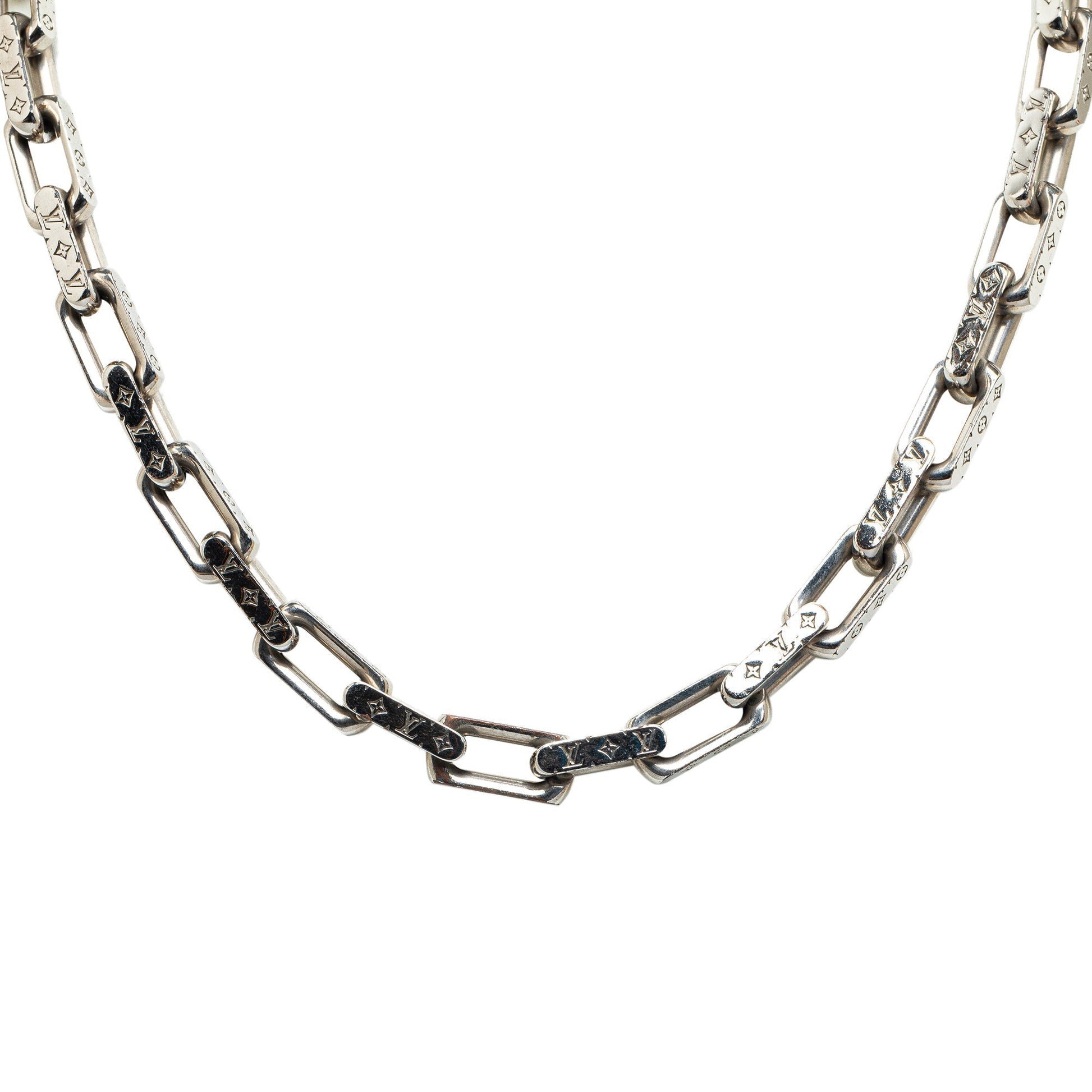 Silver Louis Vuitton Monogram Chain Link Necklace
