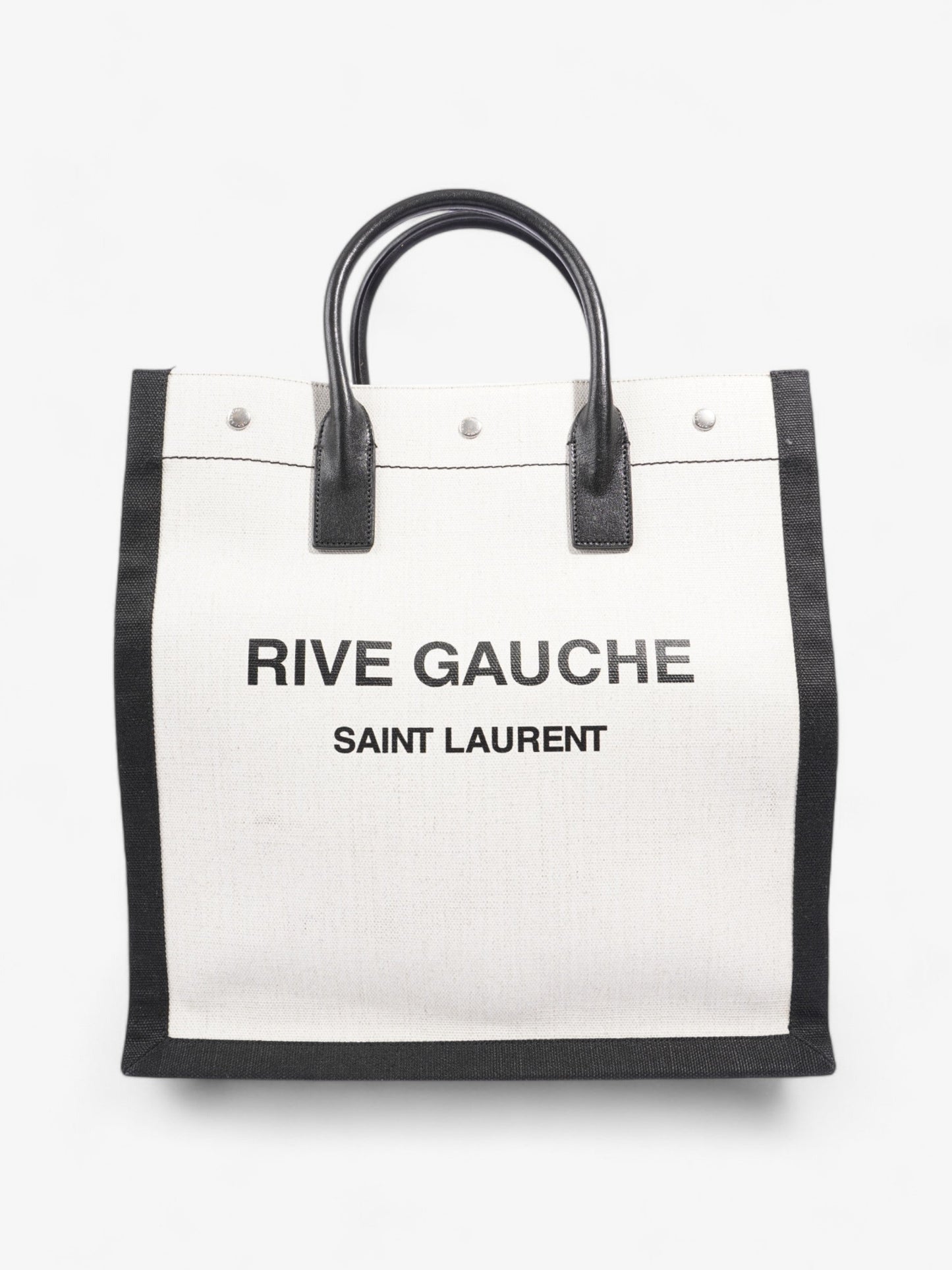 YSL Saint Laurent Rive Gauche Tote Canvas Black White Shoulder Bag