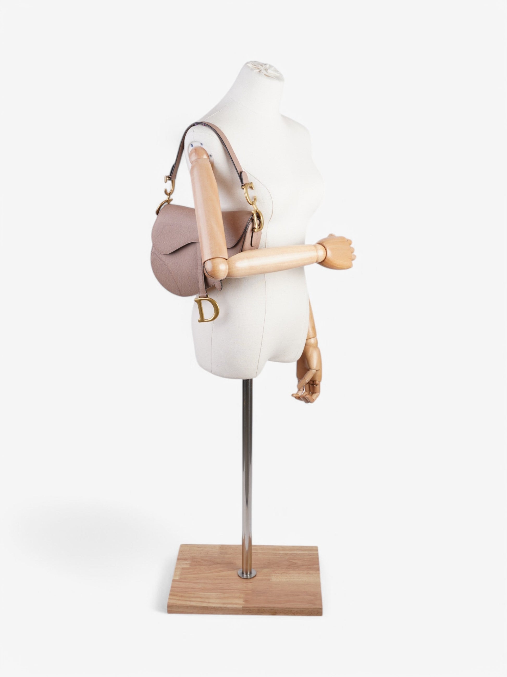 Dior Christian Saddle Bag Rose Calfskin Leather Beige Shoulder Bag