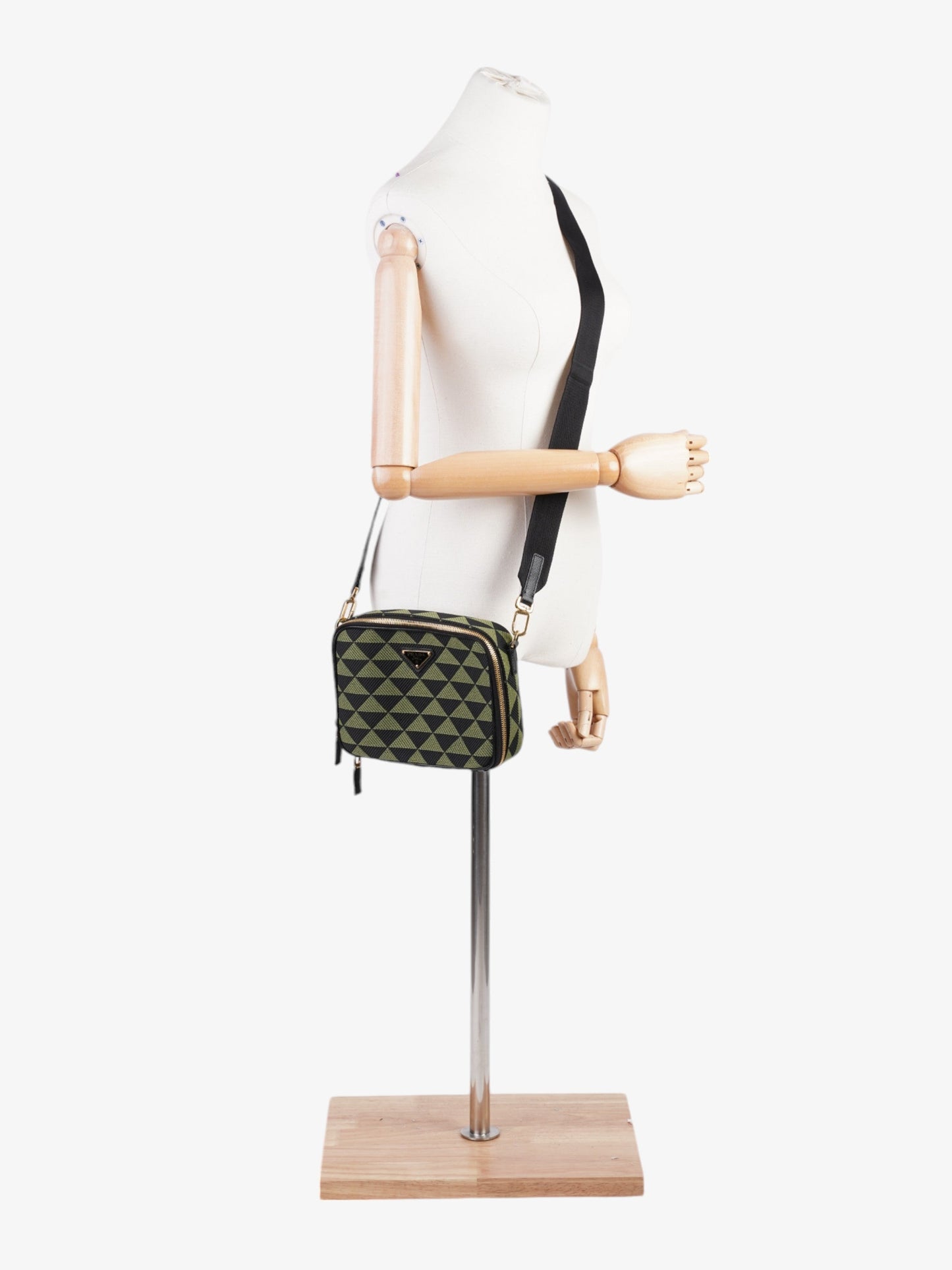 Prada Symbole Triangolo Crossbody Bag Canvas Black Green