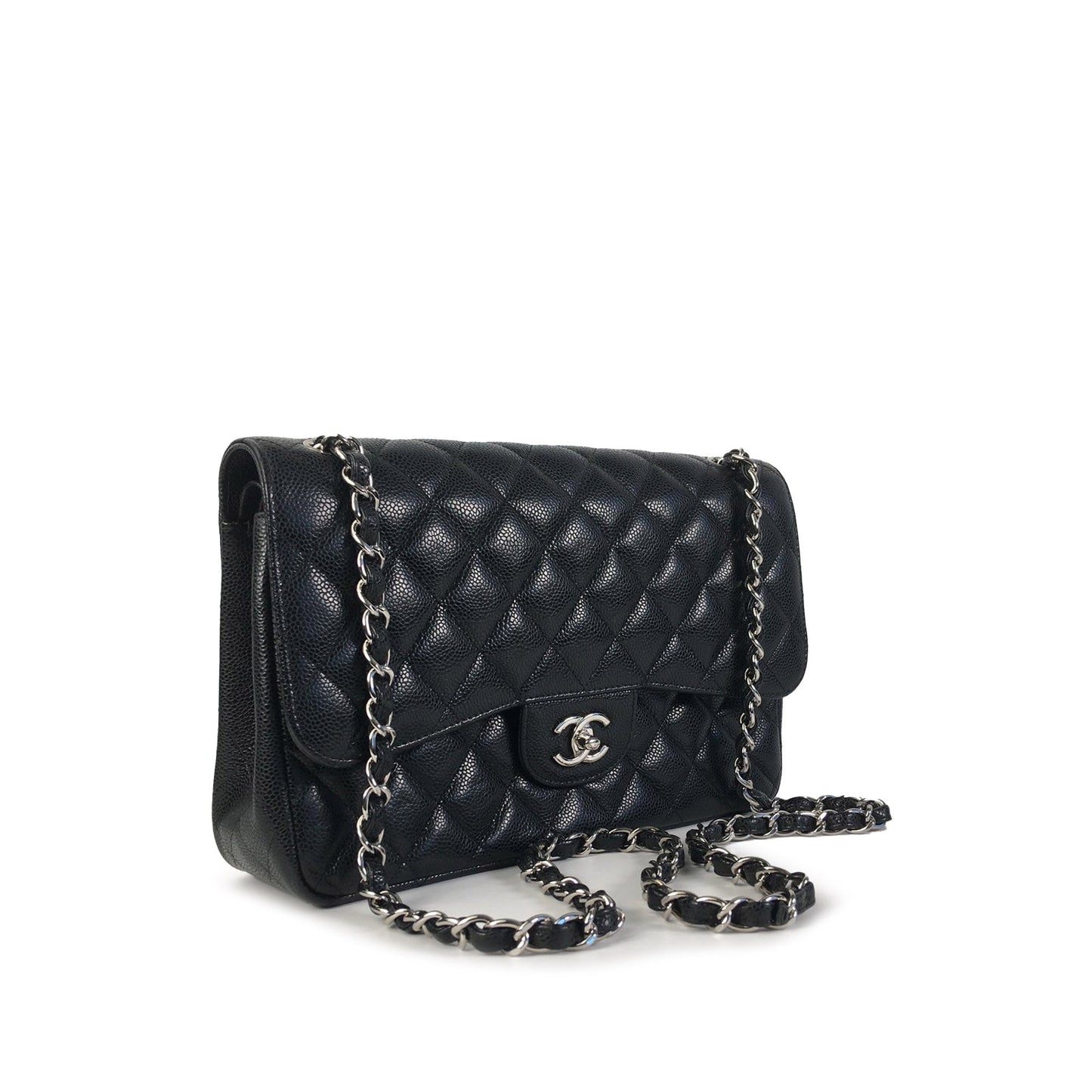 CHANEL Jumbo Classic Caviar Double Flap Shoulder Bag