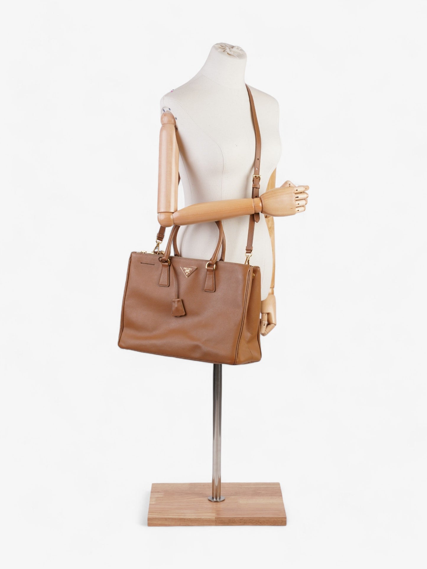 Prada Galleria Double Caramel Tote Bag Leather Saffiano Brown