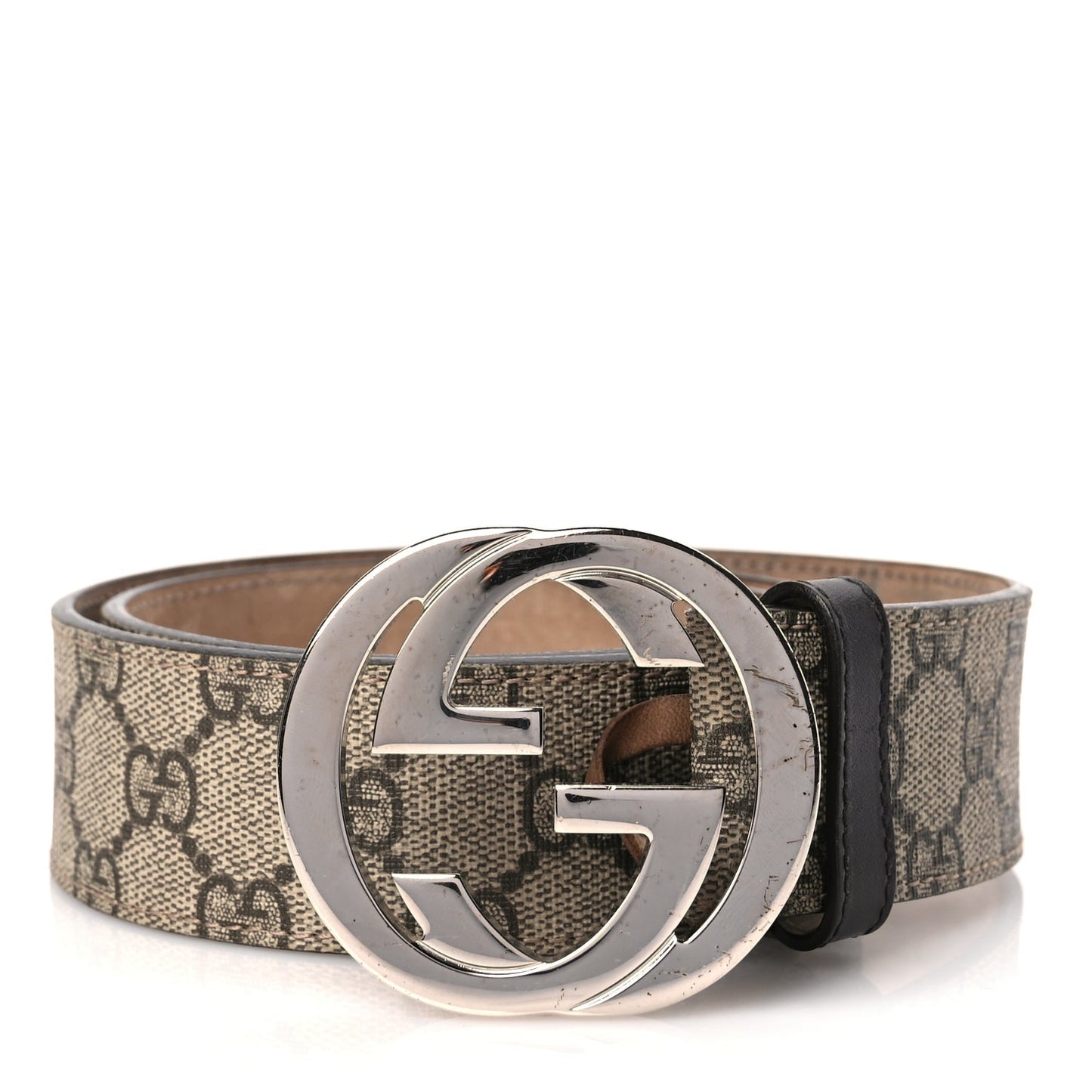 Gucci GG Supreme Monogram Selleria Calfskin Interlocking G 40mm Belt 75 30 Beige Ebony Cocoa