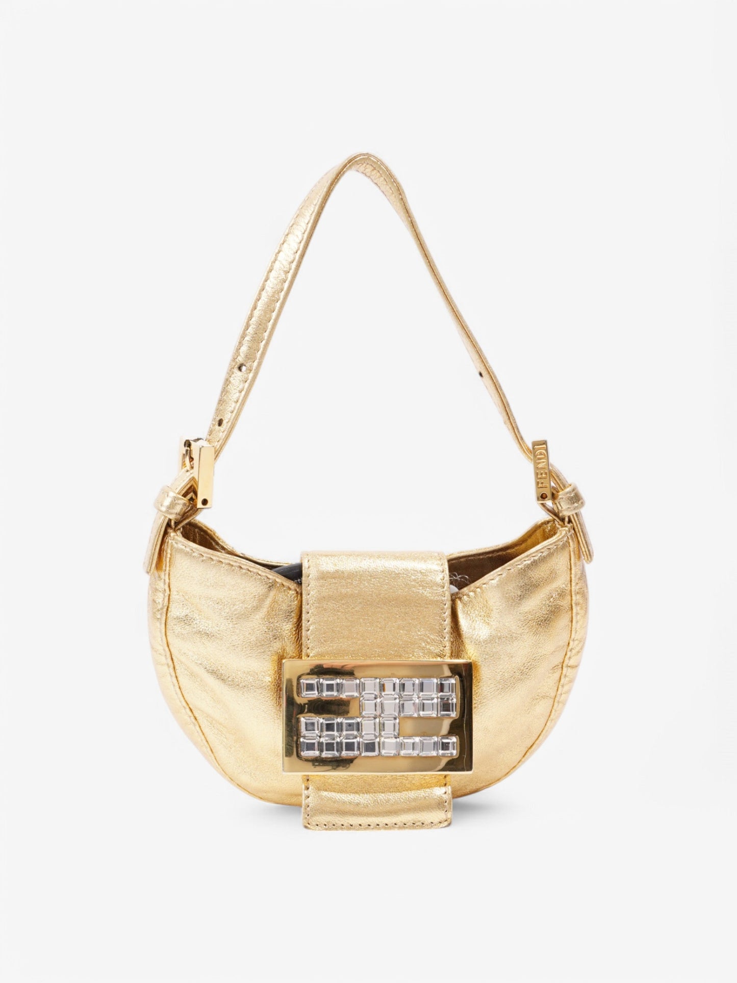Fendi Croissant Crystal Handbag Leather Gold Mini Travel Bag
