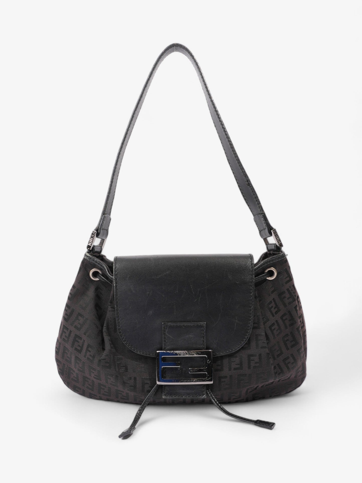 Fendi Zucchino Baguette Zucca Shoulder Bag Canvas Black