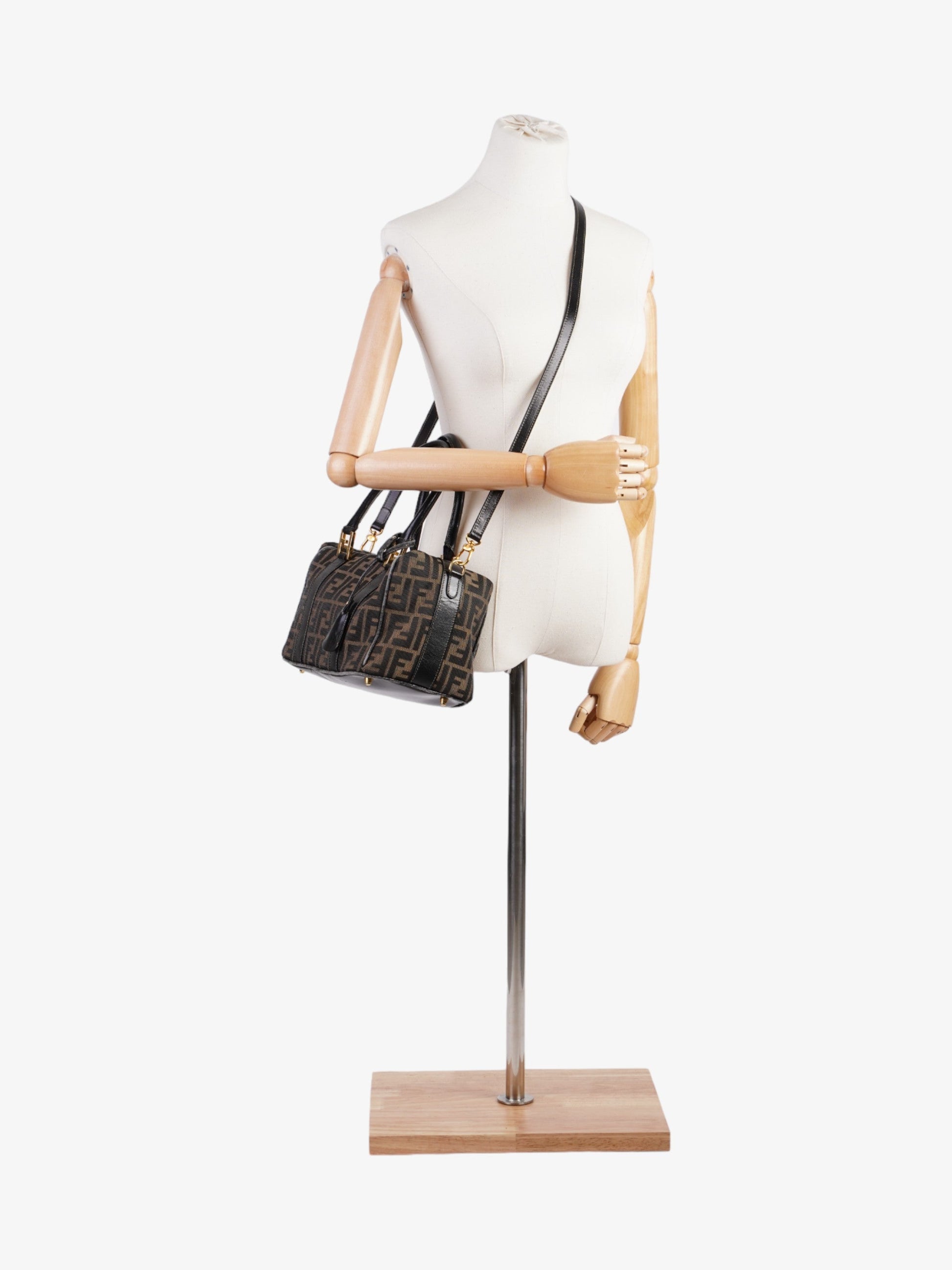 Fendi Two Way Boston Bag Zucca Canvas Shoulder Bag