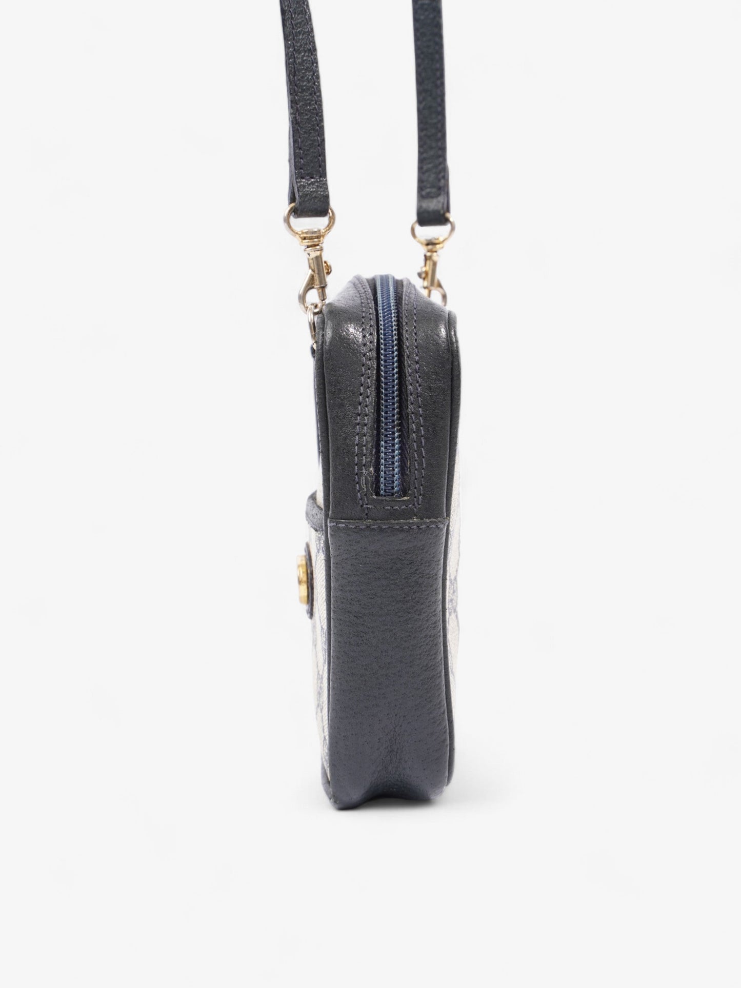 Gucci Supreme Shoulder Bag Navy Leather Beige