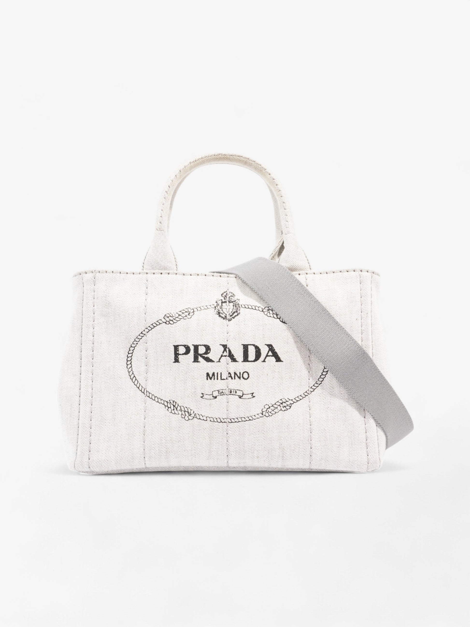 Prada Canapa Tote Grey Denim Gray Shoulder Bag