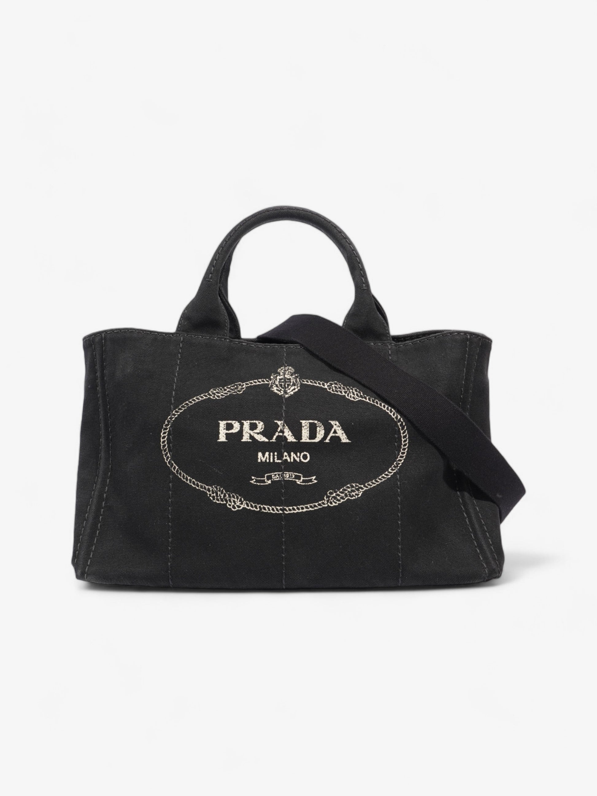Prada Canapa Tote Bag Canvas Black Logo