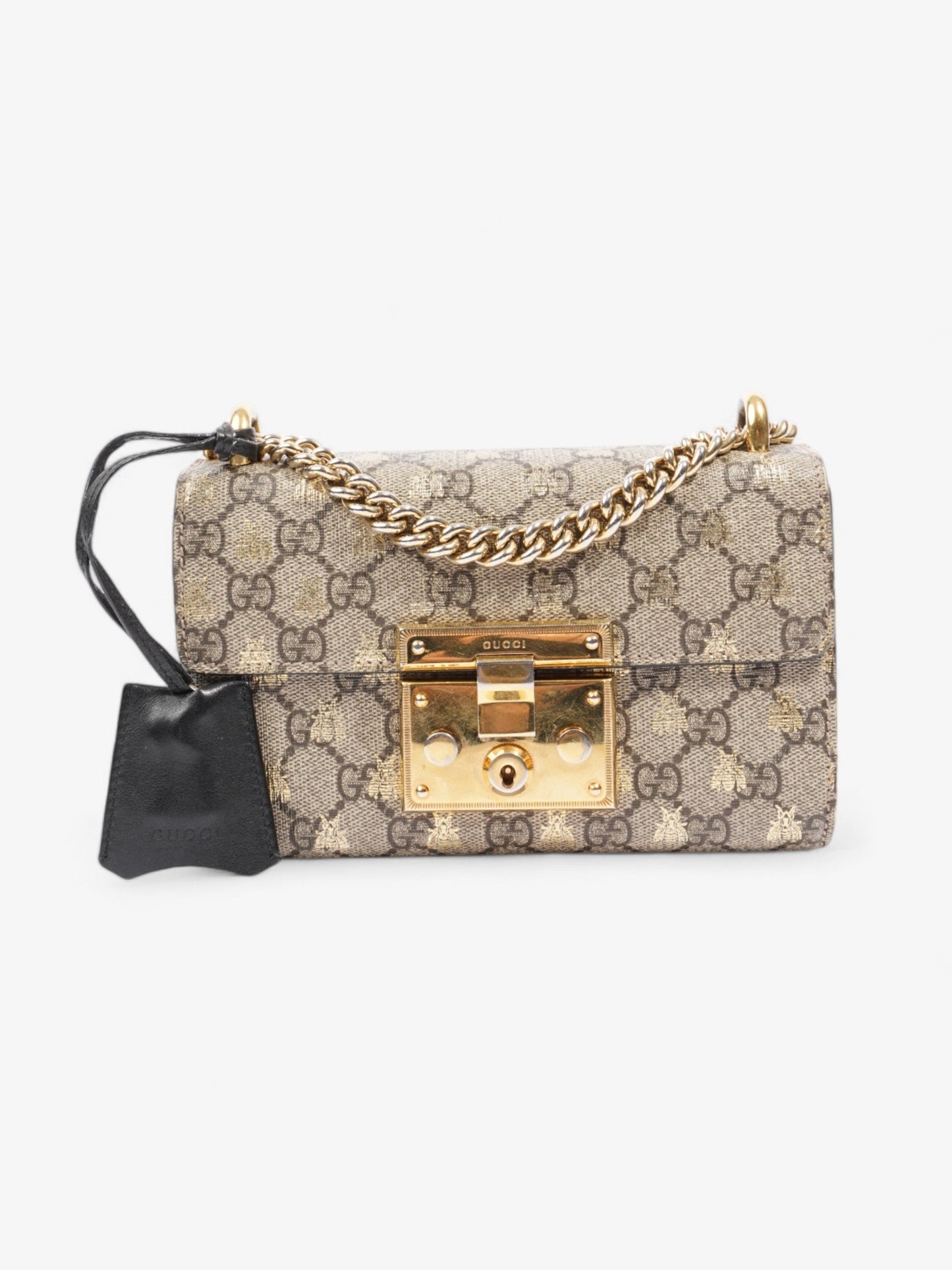 Gucci Padlock Bees Supreme Coated Small Shoulder Bag Canvas Black