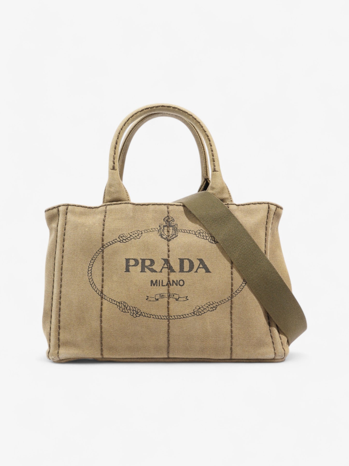 Prada Canapa Way Handbag Khaki Cotton Travel Bag