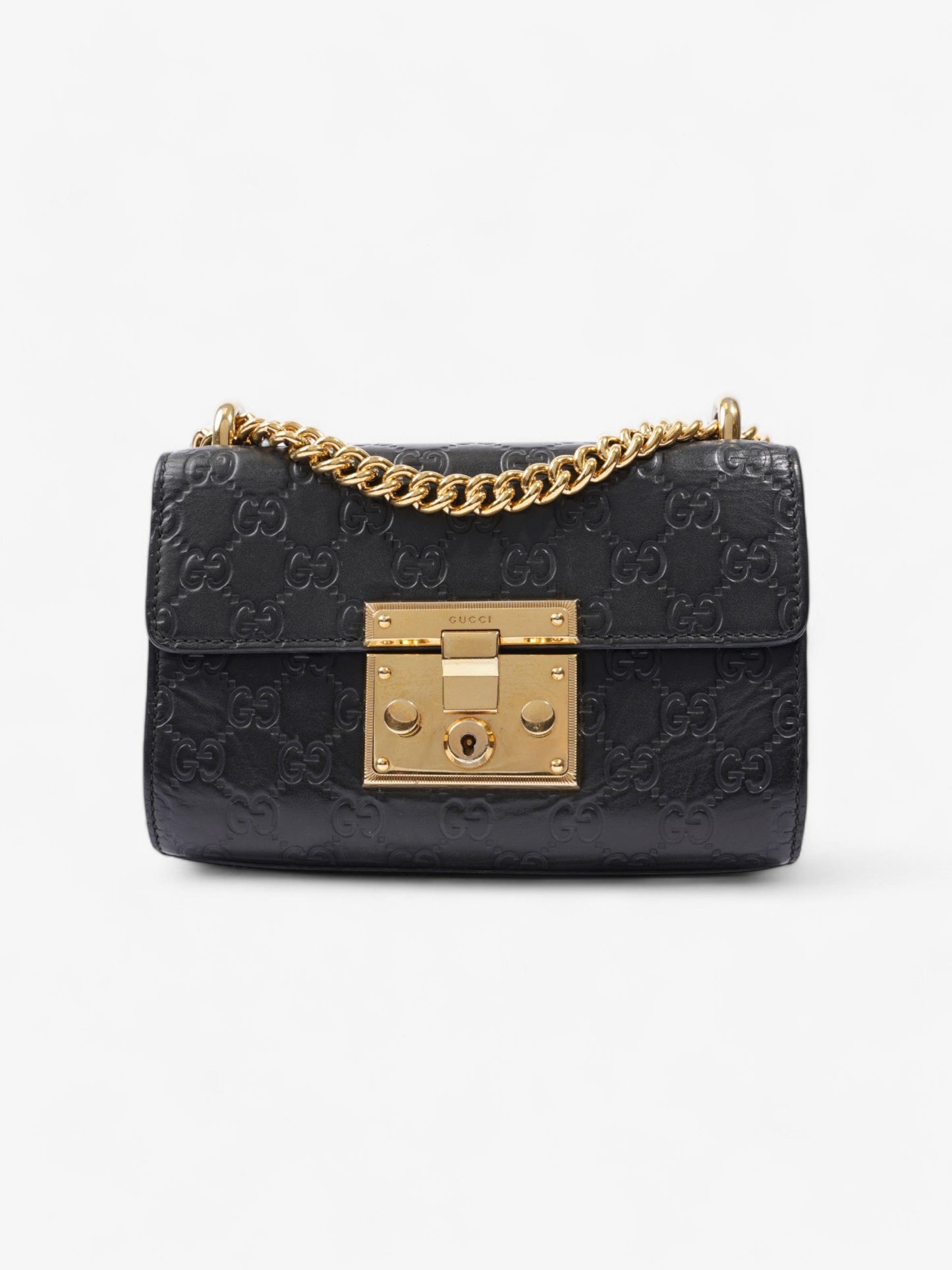 Gucci Padlock Shoulder Bag Leather Black Leather Small