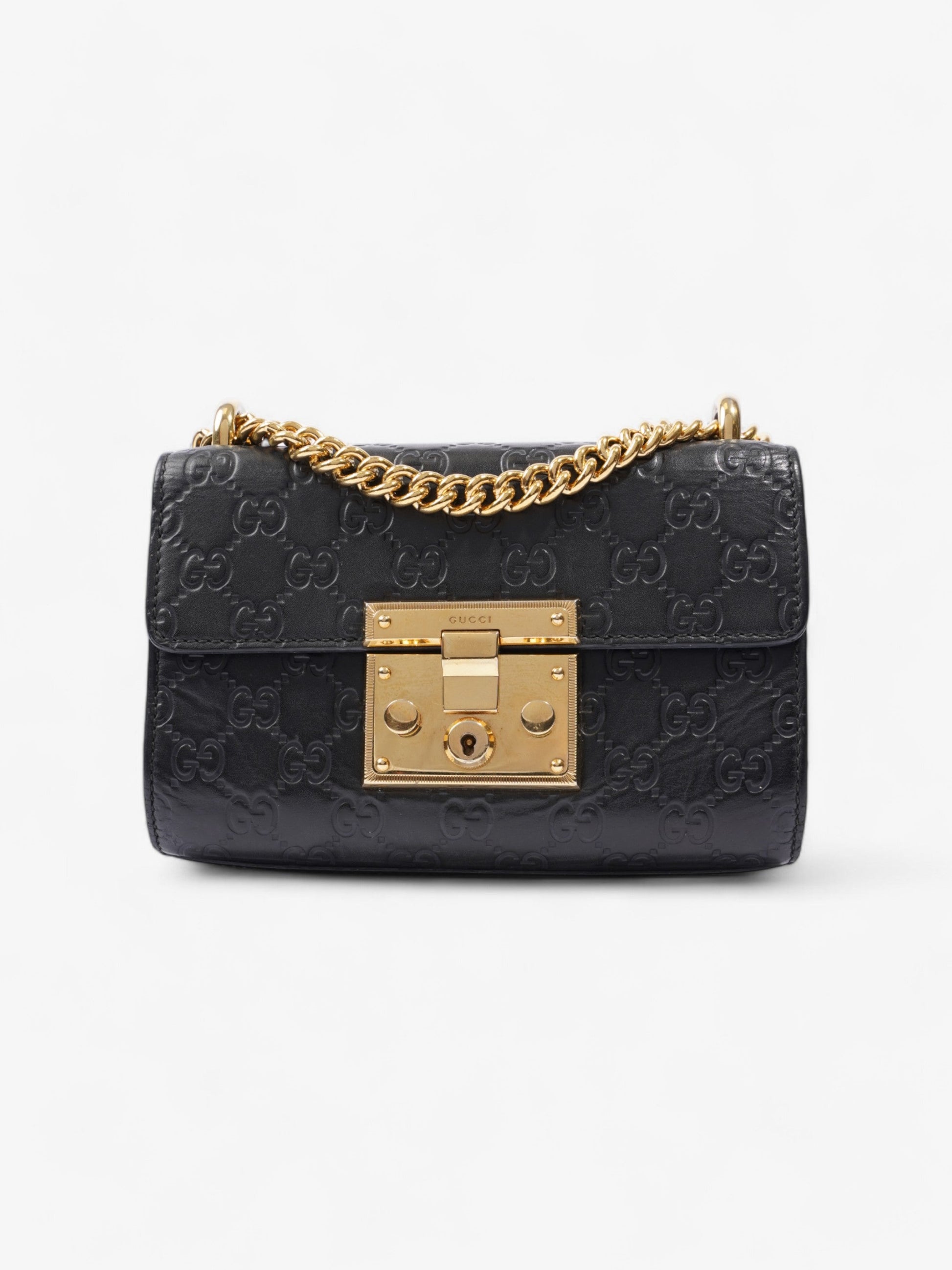 Gucci Padlock Shoulder Bag Leather Black Leather Small