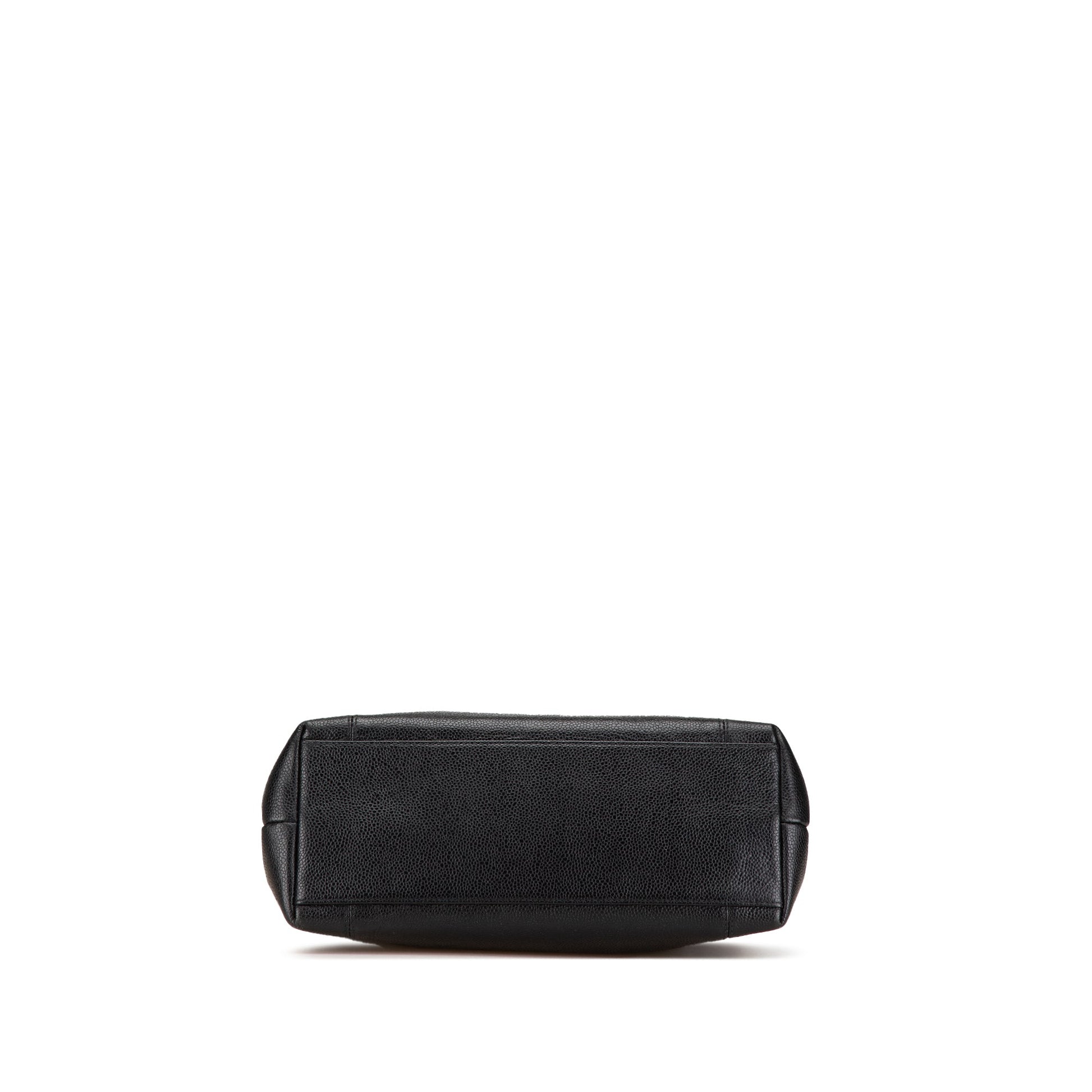 Black Chanel Embroidered Caviar Logo Shoulder Bag