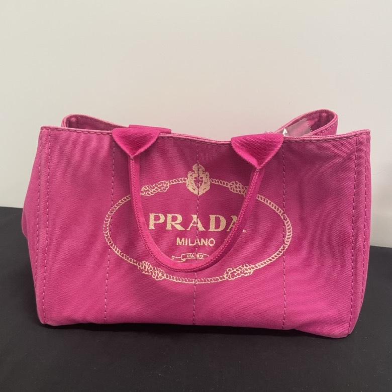 Prada Canapa Rose Tote Bag Canvas Red