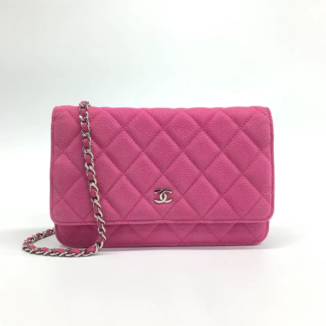 Chanel on Classic Flap Fuchsia Caviar Leather Wallet Case