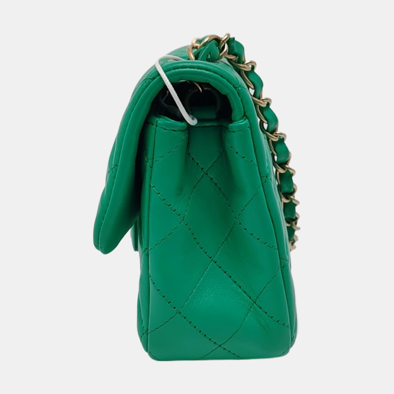 Chanel Classic Flap Rectangular Lambskin Hardware Green Gold Leather Mini Bag