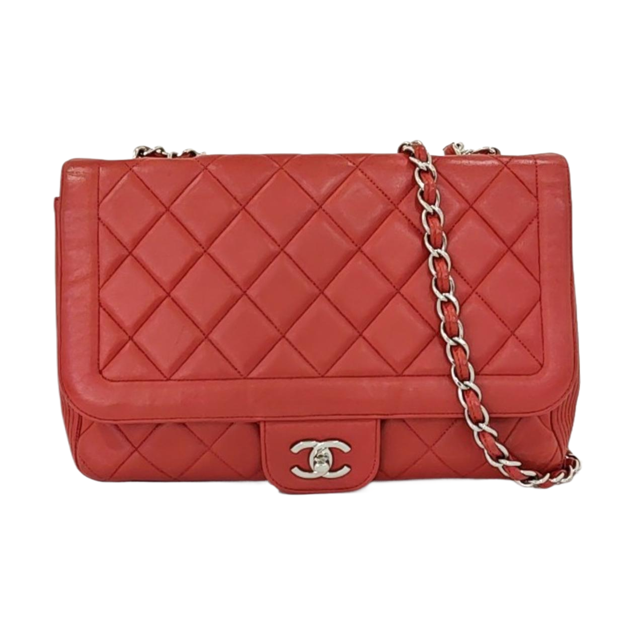 Chanel Classic Flap Single Flap Lambskin Hardware Red Silver Leather Handbag