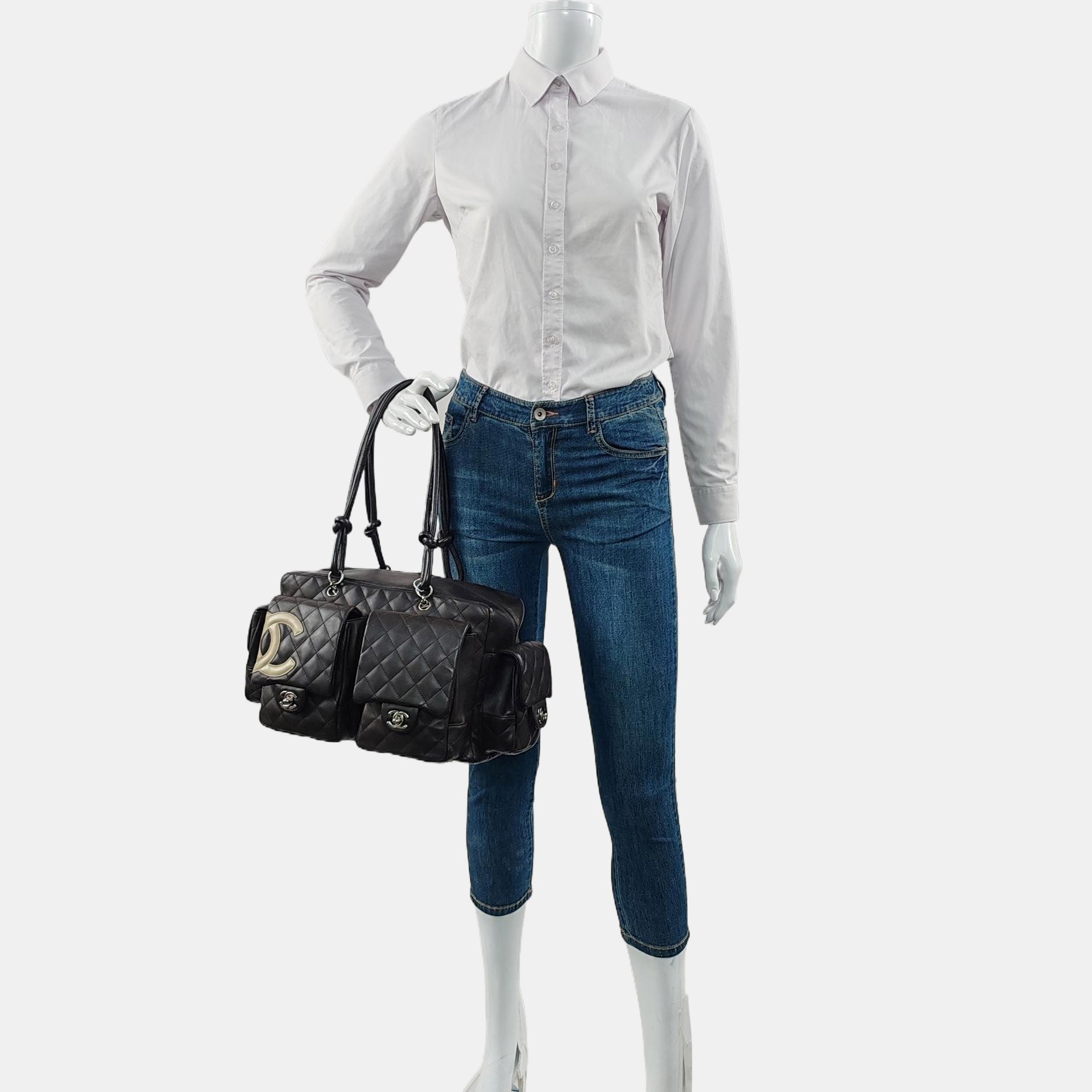 Chanel Cambon Dark Calfskin Double Brown Leather Handbag