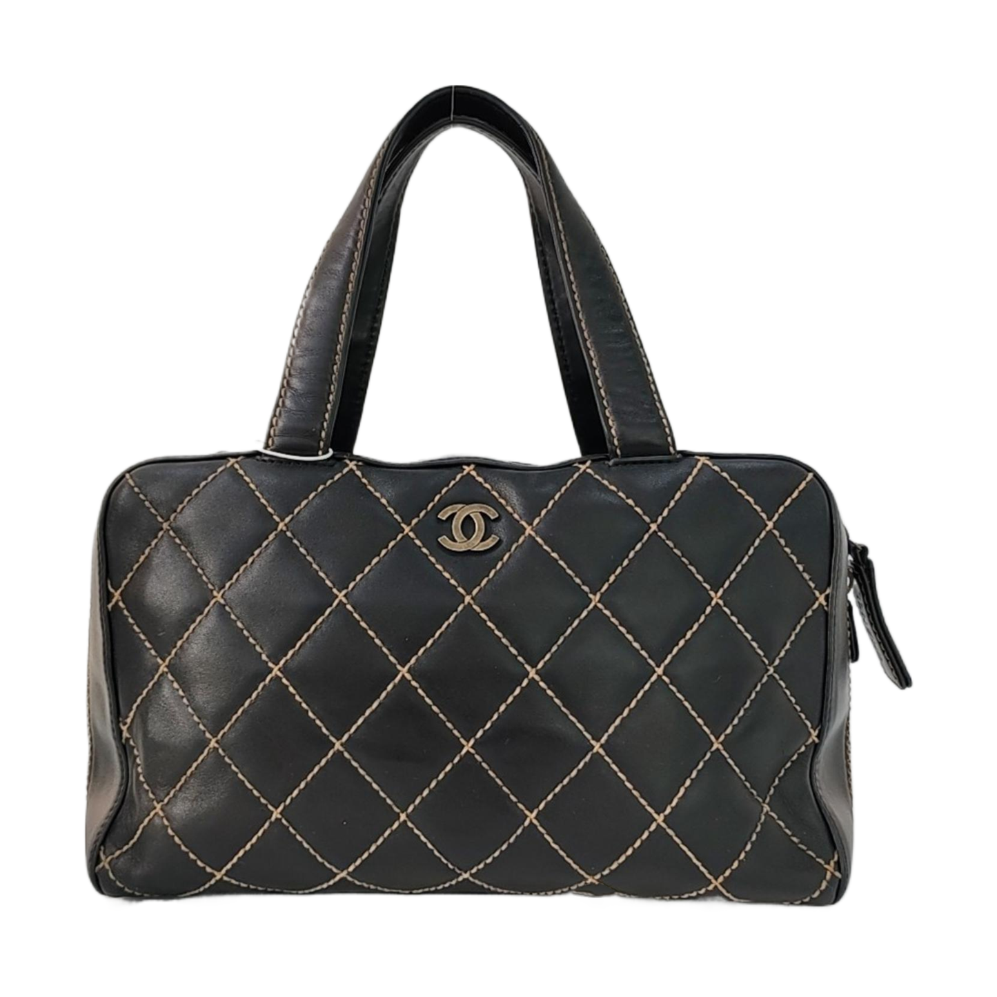 Chanel Boston Wild Stitch Top Handle Zip Black Handbag