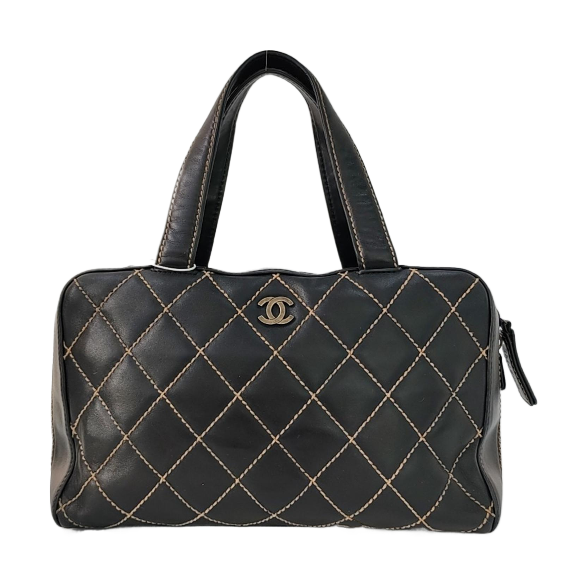 Chanel Boston Wild Stitch Top Handle Zip Black Handbag
