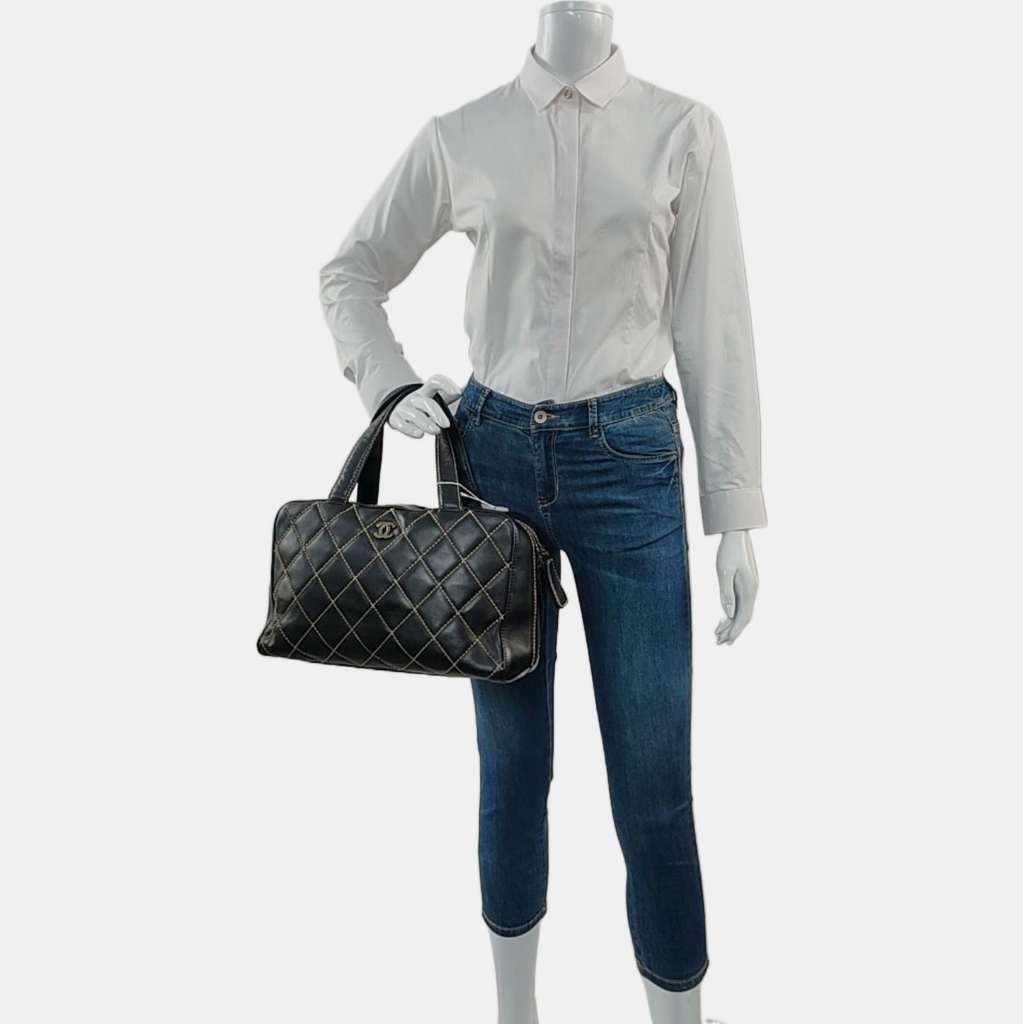 Chanel Boston Wild Stitch Top Handle Zip Black Handbag