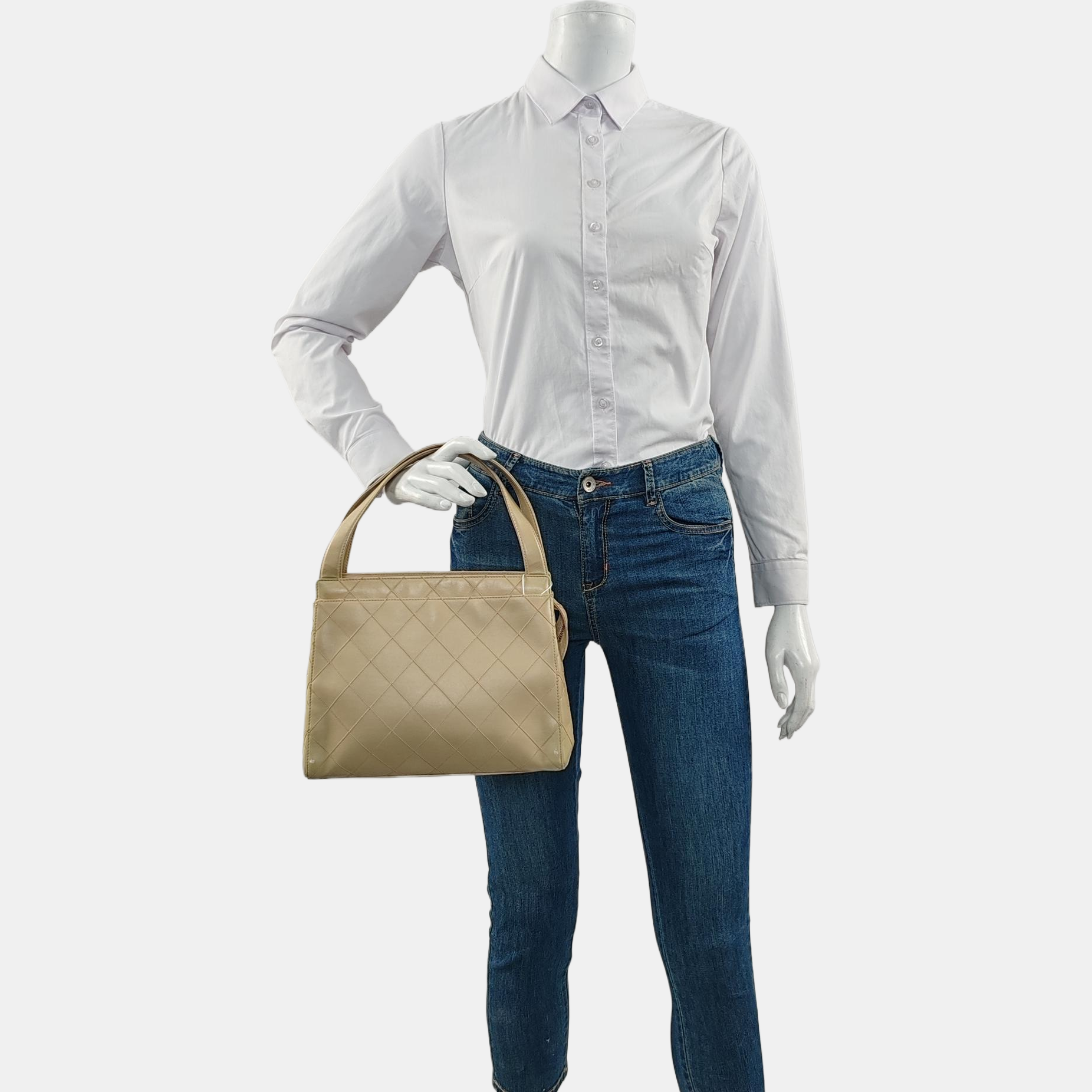 Chanel Top Handle Lambskin Beige Leather Handbag