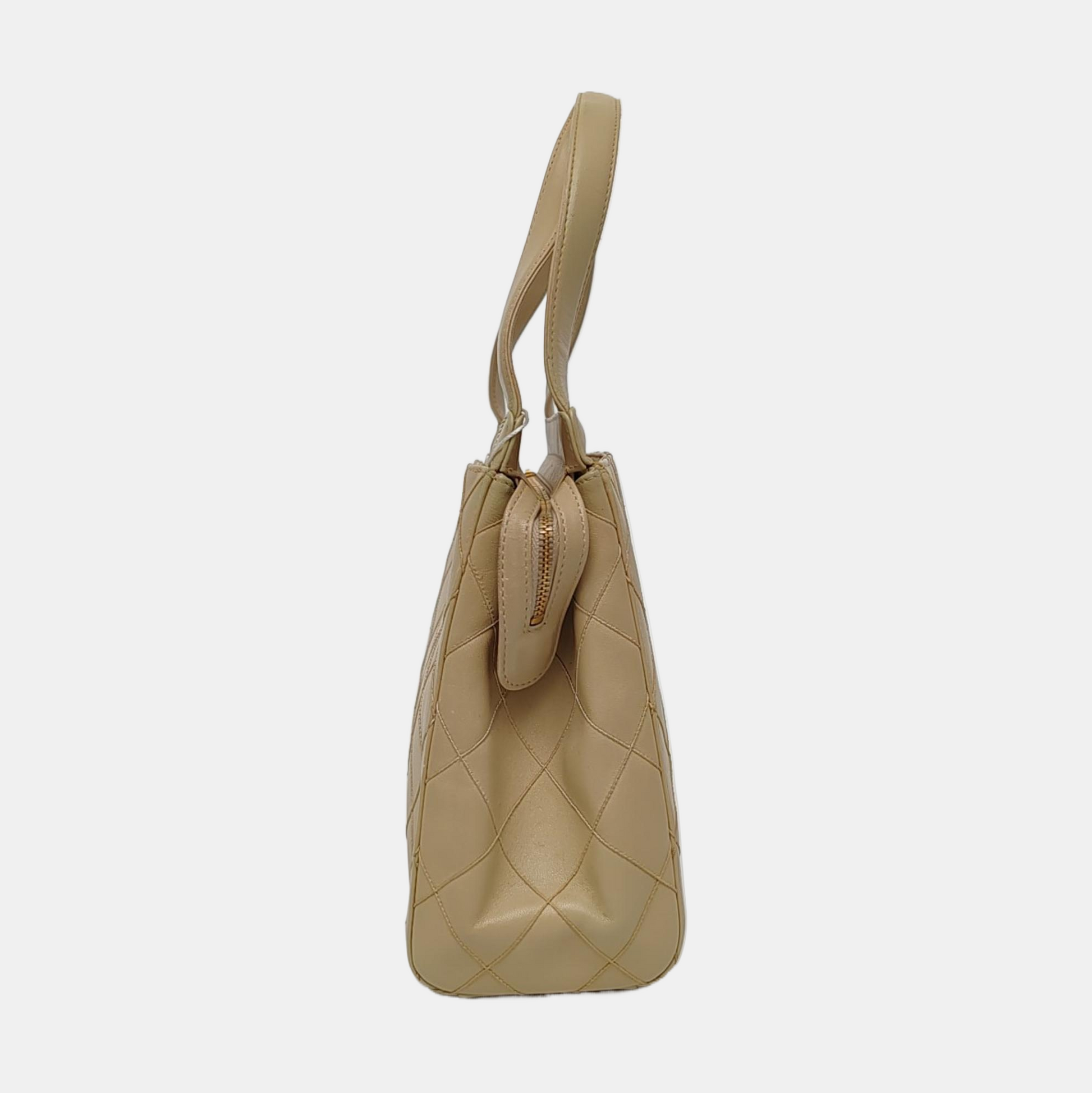 Chanel Top Handle Lambskin Beige Leather Handbag