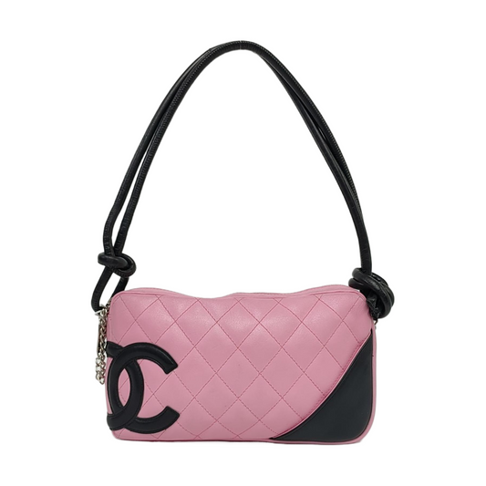 Chanel Cambon Black Pink Leather Clutch Bag