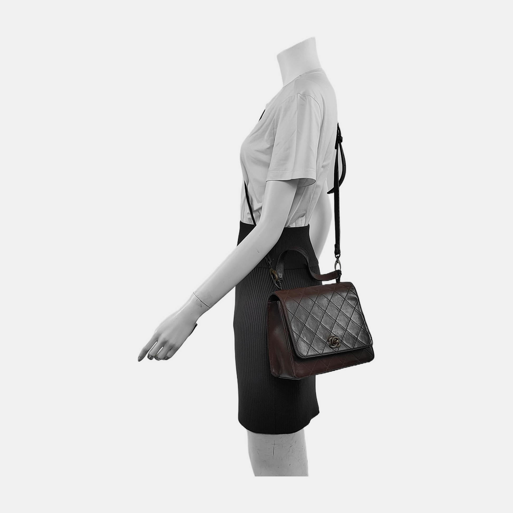 Chanel Kelly Calfskin Top Handle Brown Leather Handbag