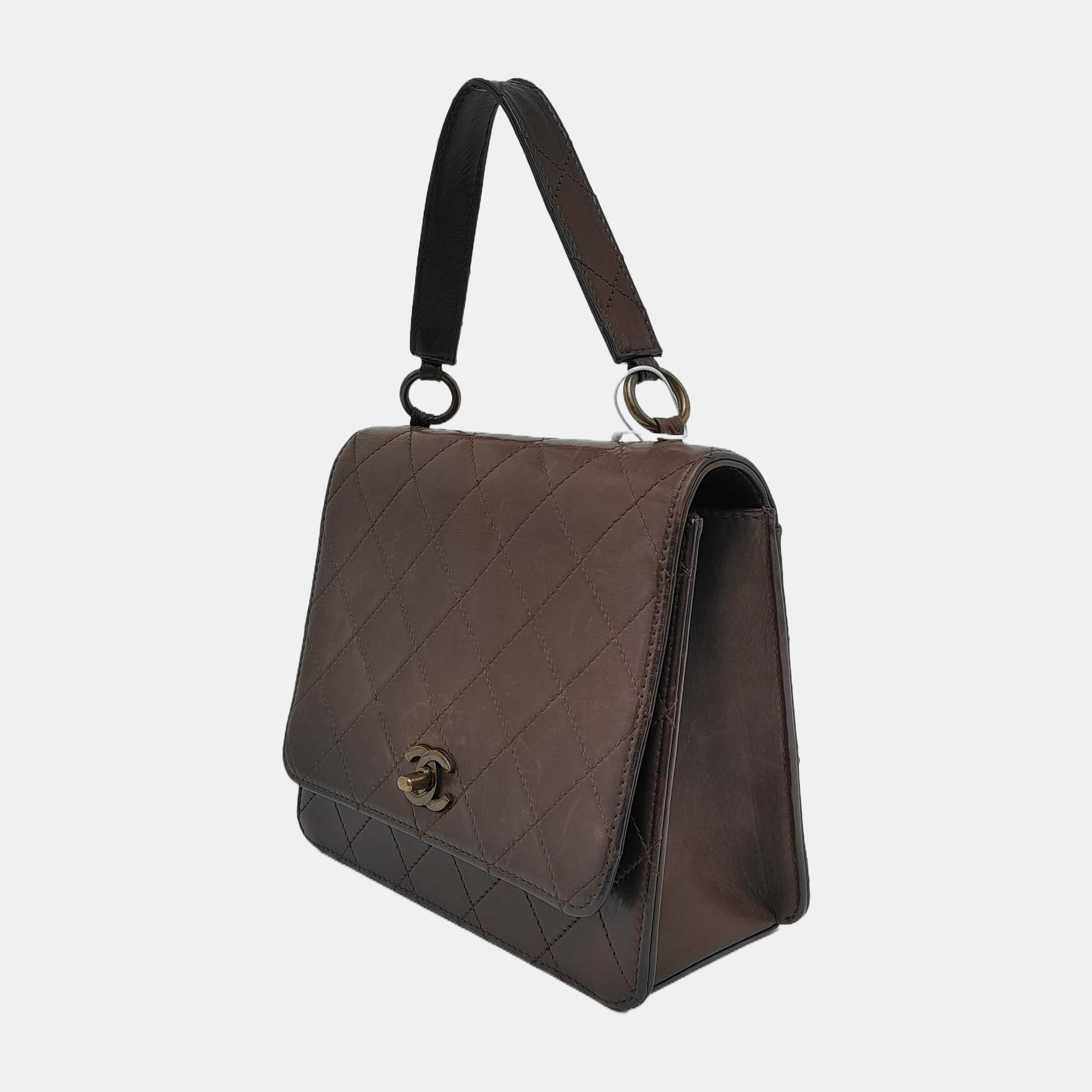 Chanel Kelly Calfskin Top Handle Brown Leather Handbag