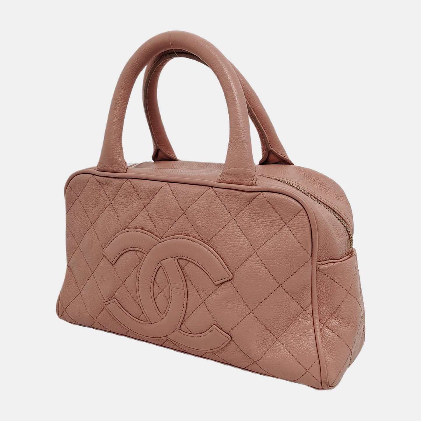 Chanel Boston Bowling Caviar Top Handle Pink Small Leather Handbag