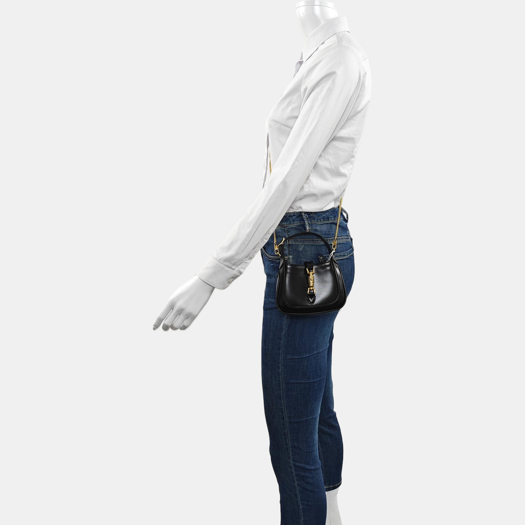 Gucci Jackie Micro Strap Leather Black Chain Crossbody Bag
