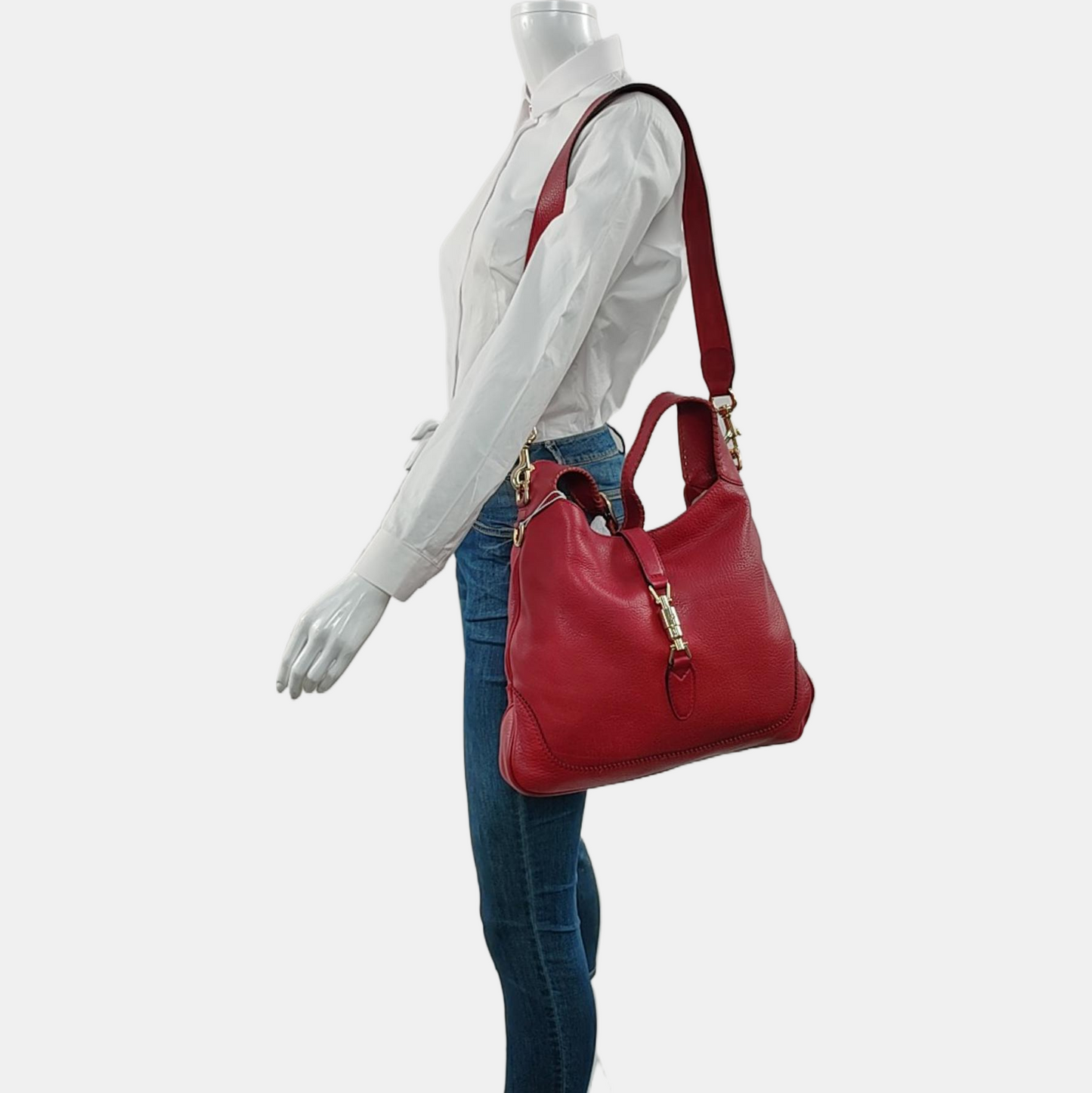 Gucci Jackie Leather Calfskin Red Medium Crossbody Bag