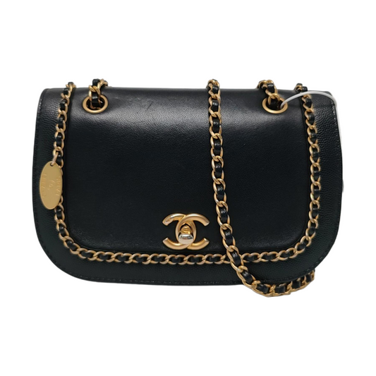 Chanel Lovely Chains Flap Calfskin Hardware -19 Black Gold Leather Shoulder Bag Hardware 20